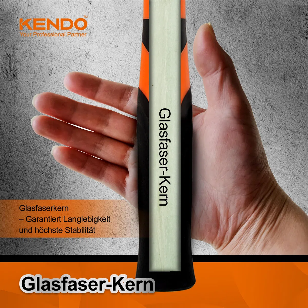 Kendo Gummihammer Schwarz 450g - Schonhammer - Hartgummihammer mit Soft Grip Fiberglasstil