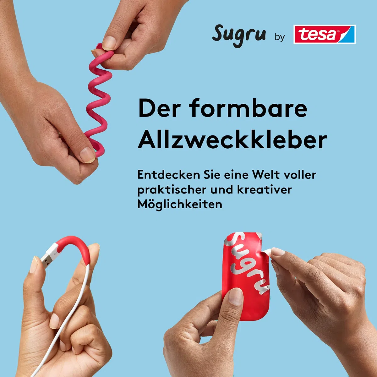 Sugru by tesa - Formbarer Allzweckkleber, 3er-Pack, 3 x 3,5 g, Weiß - vielseitige Klebeknete - zum Dekorieren, Kleben, Reparieren und für kreative DIY-Anwendungen