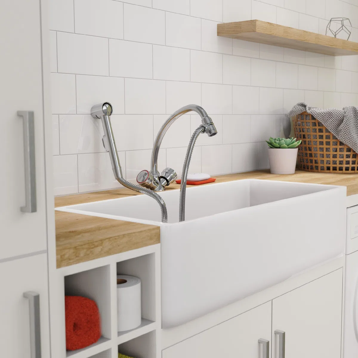 EISL DX25 Waschbeckenbrause, Handbrause für Küche, Bad, Waschküche oder Werkstatt, Waschbeckendusche, ideal zum Nachrüsten, Set mit Schlauch (150mm) und Adapter, Toilettenbrause, Chrom