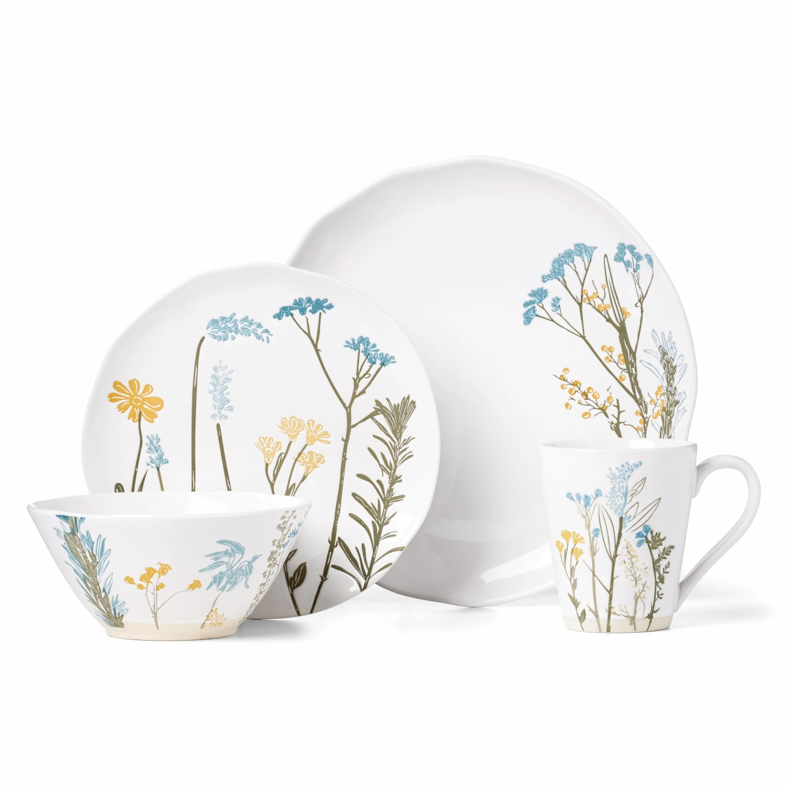 Lenox Wildflowers Stoneware 16-Piece Dinnerware Set for 4 | dishwasher safe | plates and bowls sets for kitchen and dining | 11 inch plate, dish set, dishes | 3 inch, 24oz