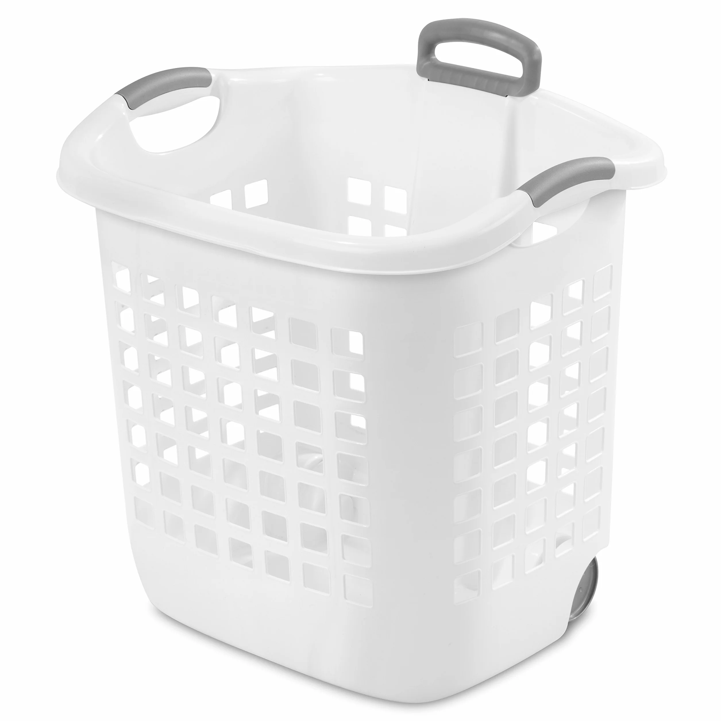 Sterilite 1.75 Bushel Ultra Wheeled Laundry Basket, Handle and Wheels for Easy Rolling of Clothes to and from the Laundry Room, Plastic, White, 4-Pack