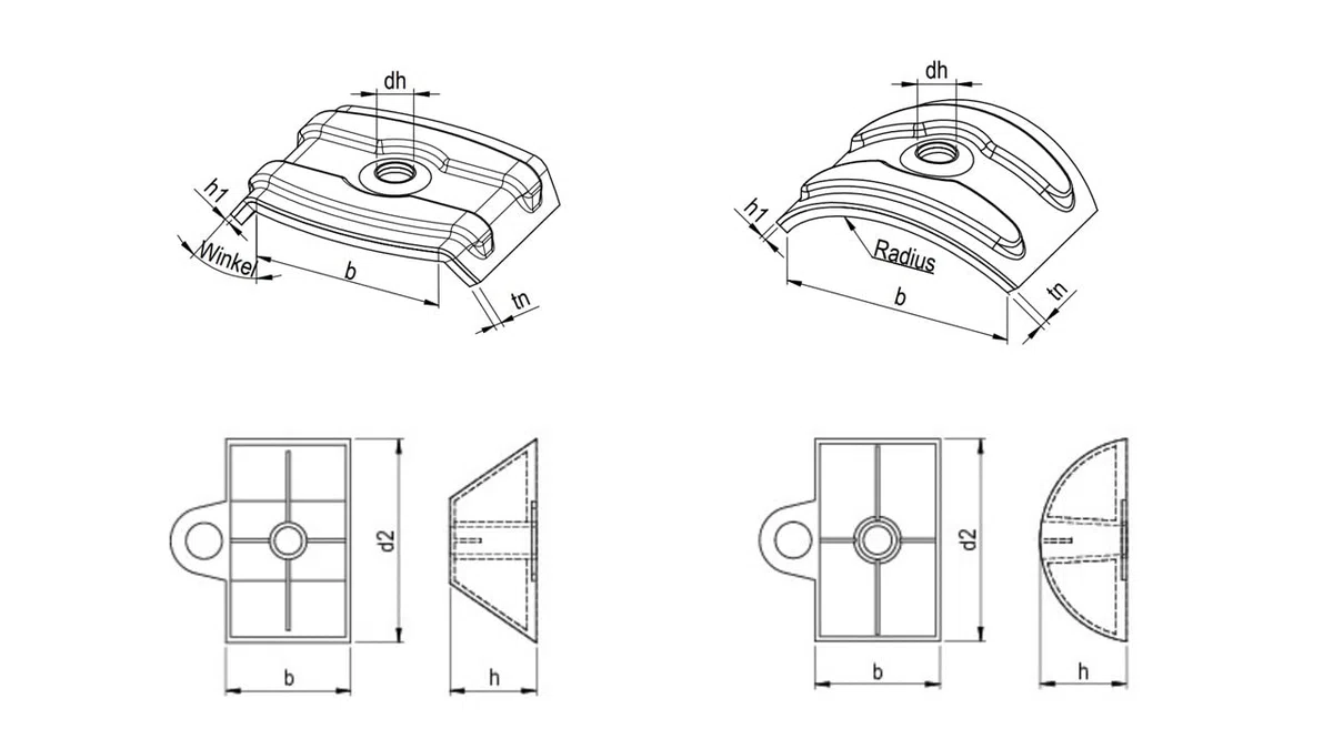 Abstandhalter aus PS Polystyrol Kunststoff, glasklar transparent, mit seitlicher Öse (Trapez Profil 70/18, Abstandhalter)