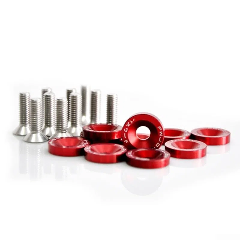 M6 eloxierte Aluminiumschrauben und Unterlegscheiben, 10 Stück, entworfen für Automobile für Kotflügel-Installationen (rot)