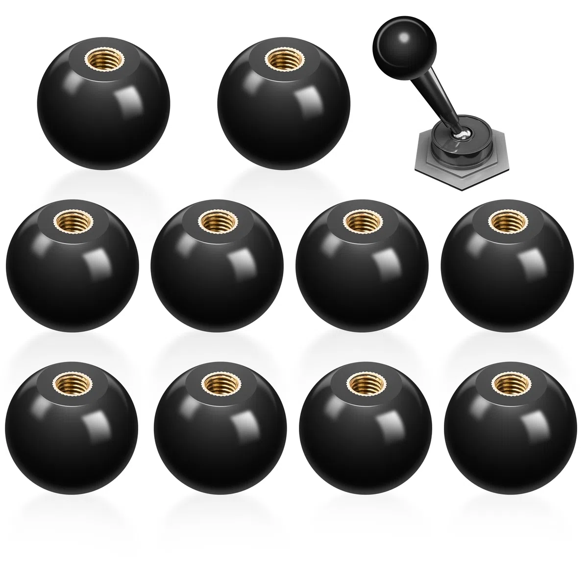 ITSOGOO 10 Stücke M4*16mm Kugelknopf, Schwarz Kugelknöpfe,Kugelgriff mit Eingebauter Kupfergewinde, Runde Kugel Bakelit Hebelknopf für Werkzeugmaschinenersatz