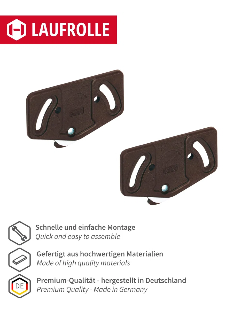 Gedotec Laufrollen Schiebetür-Laufwagen Schrank Laufteil Slide Line 55 für Schiebetür-System | Rollen für Laufschiene unten 15 kg | Kunststoff braun | 2 Stück - Laufwerk für Möbel-Schiebetüren