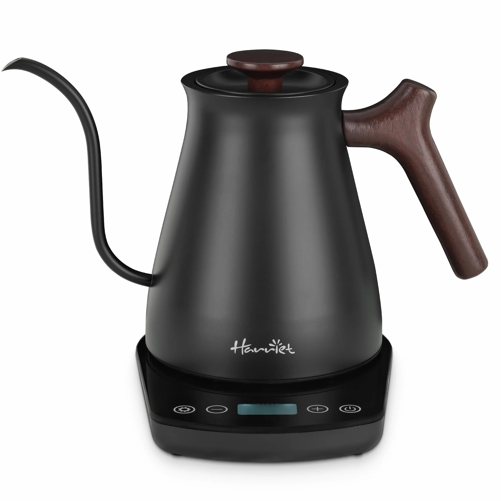 Gooseneck Electric Kettle, 0.8L, 1°F Control, Brew Timer | 120-Min Keep Warm, 104–203°F Control, Built-In Brew Timer, SUS304 Stainless Steel, Wood-Accent Handle for Pour-Over Coffee