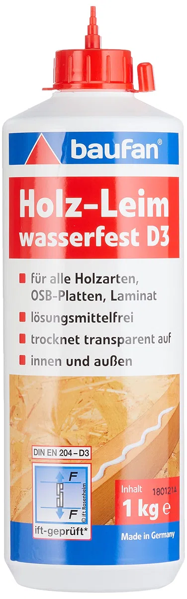 Baufan Holzleim D3, wasserfest & für alle handelsüblichen Holzarten, 1 kg, transparent