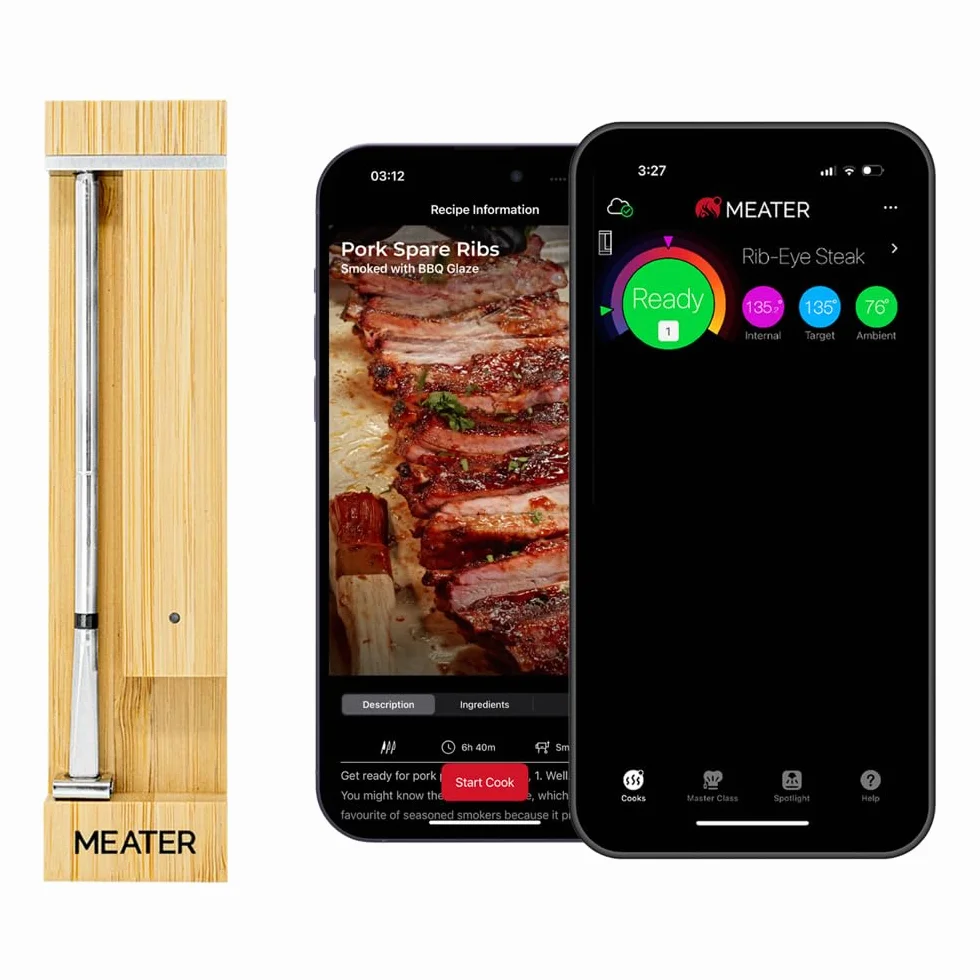 Pro Smart Meat Thermometer, Honey, Bluetooth, 1000°F, Long Range | 1000°F heat resistance, long range, certified accuracy. For BBQ, oven, grill, smoker, air fryer, deep fryer, sous vide.