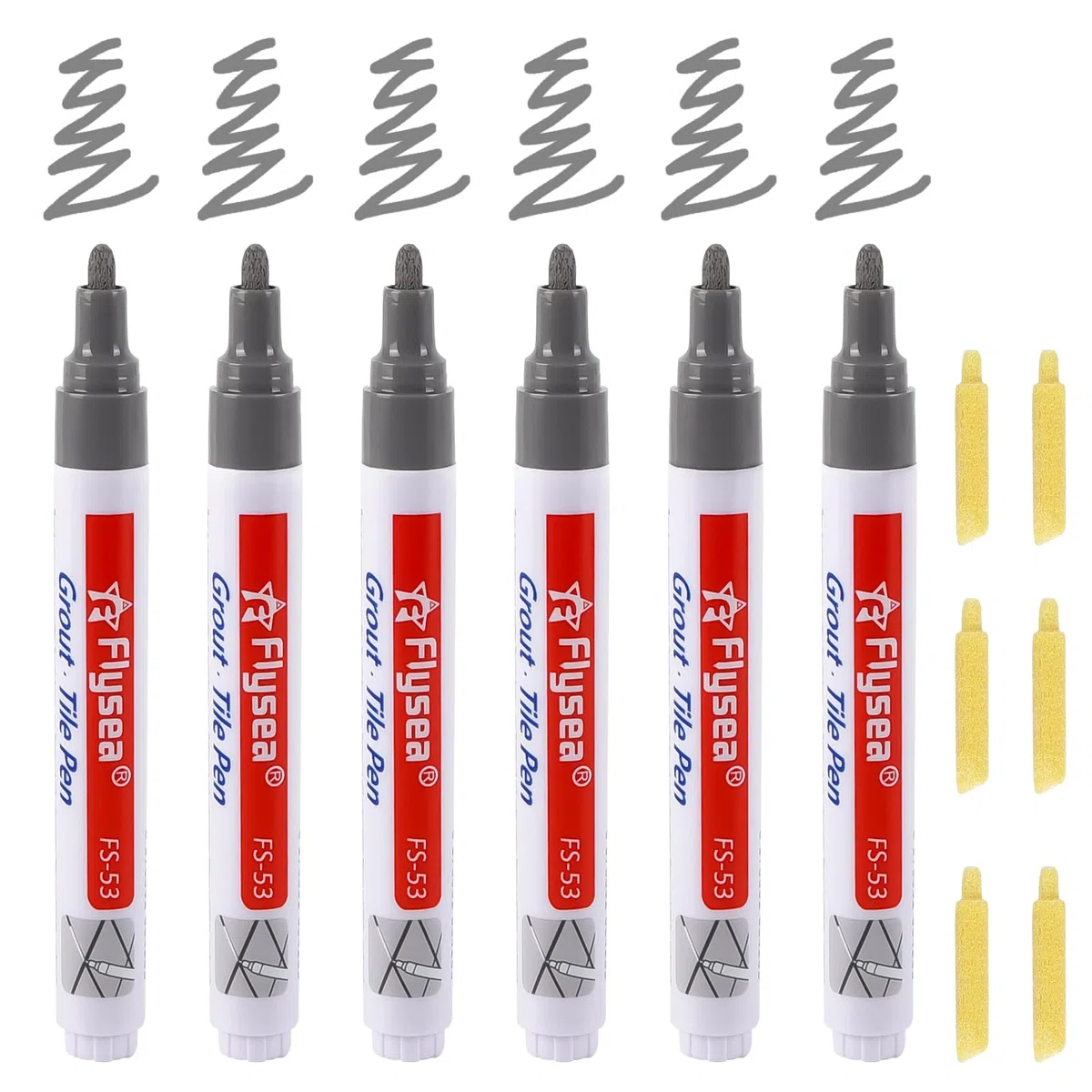 6 Stück Fugenstift Fugenmörtel Restaurierung Stift mit Ersatzspitze, Wasserfest Fugenstift Fliesen Stift Fugen, Reparatur Marker für Reparatur Fliesen Mörtel in Badezimmer, Küche, Veranda-Dunkelgrau