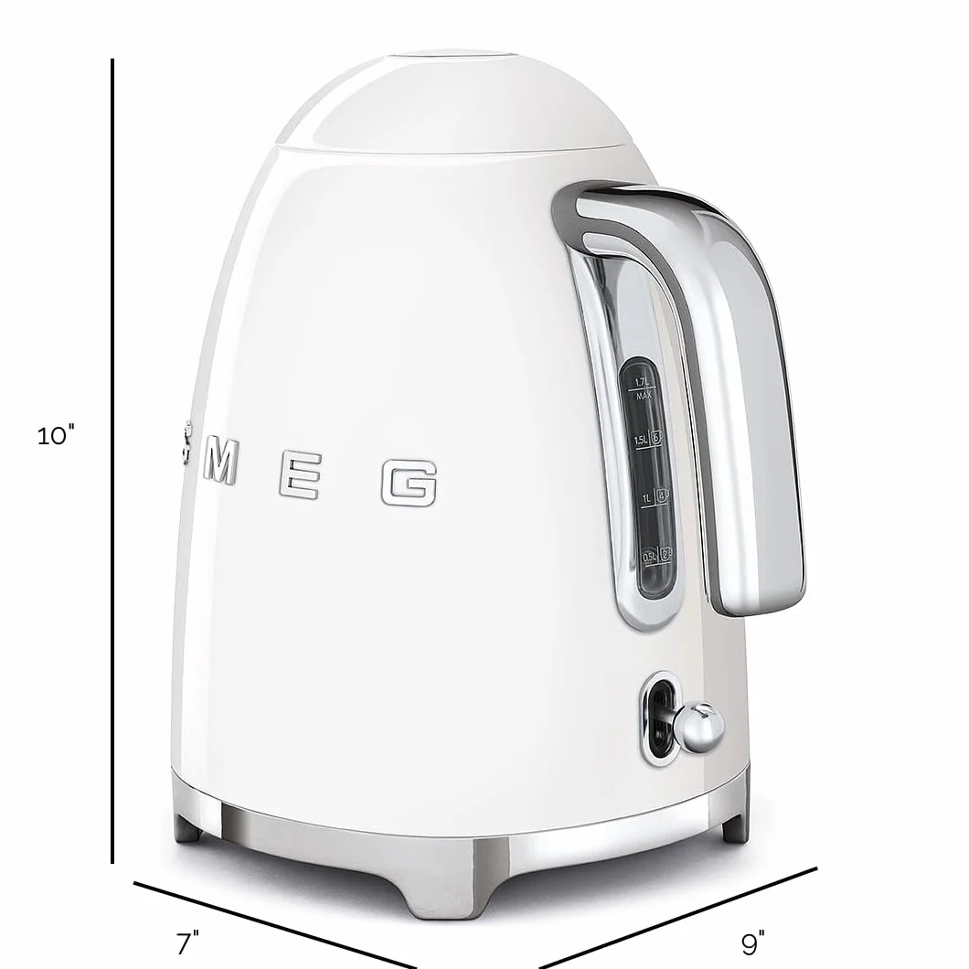 Electric Kettle 1.7L (7 Cup), Retro Hot Water Boiler for Tea & Coffee, Fast Boiling, Auto Shut-Off, Soft Open Lid, 360° Swivel Base Countertop Kettle – White