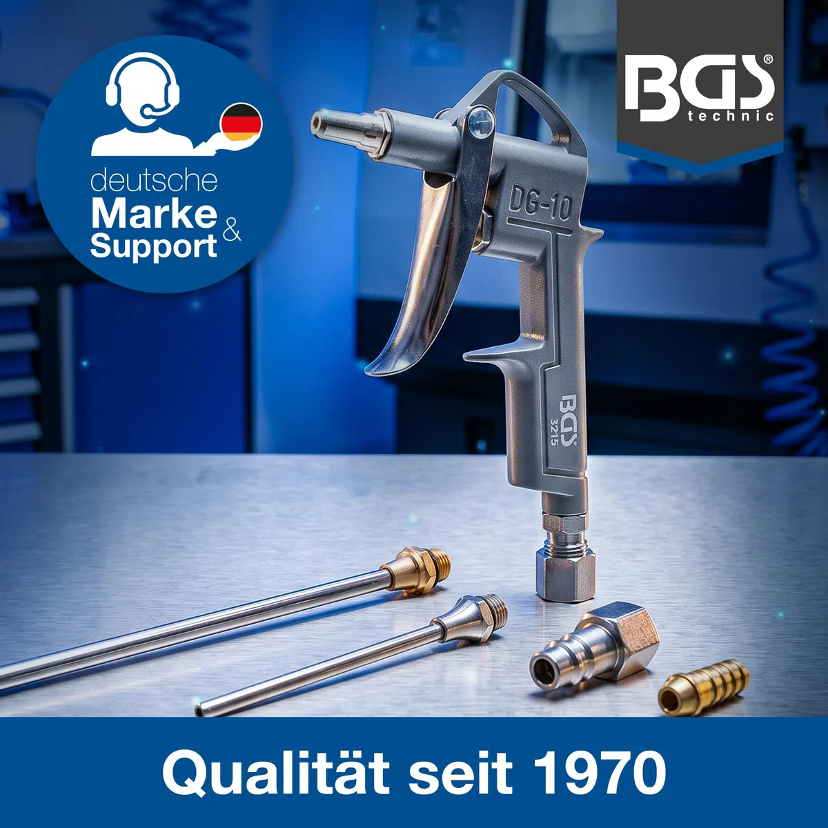 BGS 3215 | Druckluft-Ausblaspistole | Alu-Druckguss | mit 3 Düsen 25-100 - 200 mm | Druckluftpistole