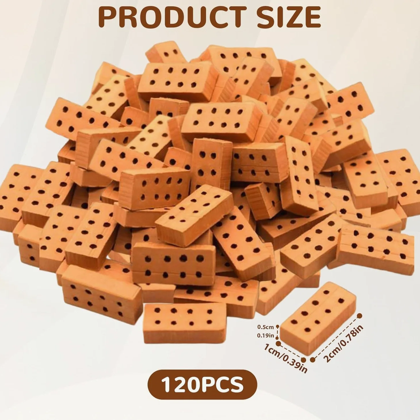 120 Stück Mini Ziegelsteine 2 X 1 X 0.5cm, Miniatur Ziegelsteine Kinder mit 8 Löchern Modellbau Steine Mini Ziegel, für DIY Bauen Puppenhaus Garten Ornament Haus Spielzeug Deko (Ziegelrot)