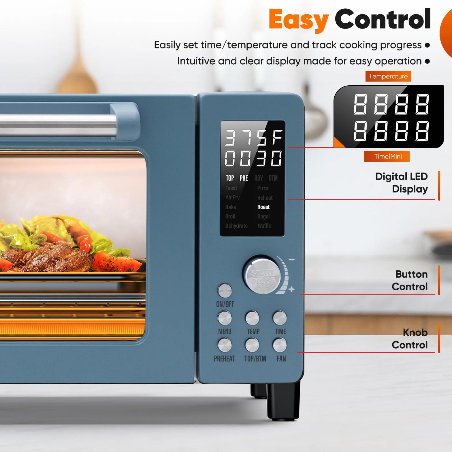 Bravo Pro Convection Air Fryer Toaster Oven Combo | 2026 New Improved,10-in-1, 50°-450°F Control, Quick Even Crisp Tech, 21Qt, PFAS Free, Cozy Blue
