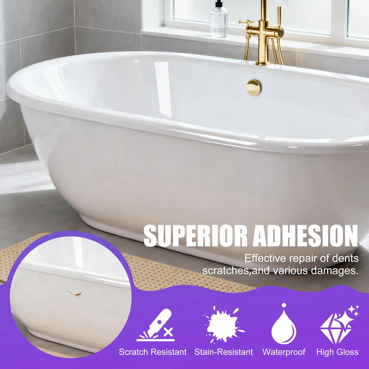Emaille Reparatur Lack, 200ml Weiß Matt und Glänzend Badewannenlack- Schnell trocknend und Wasserfest, für Dellen abdecken, Fliesenreparatur, Waschbecken, Keramik im Badezimmer, Wände, Böden, Möbel