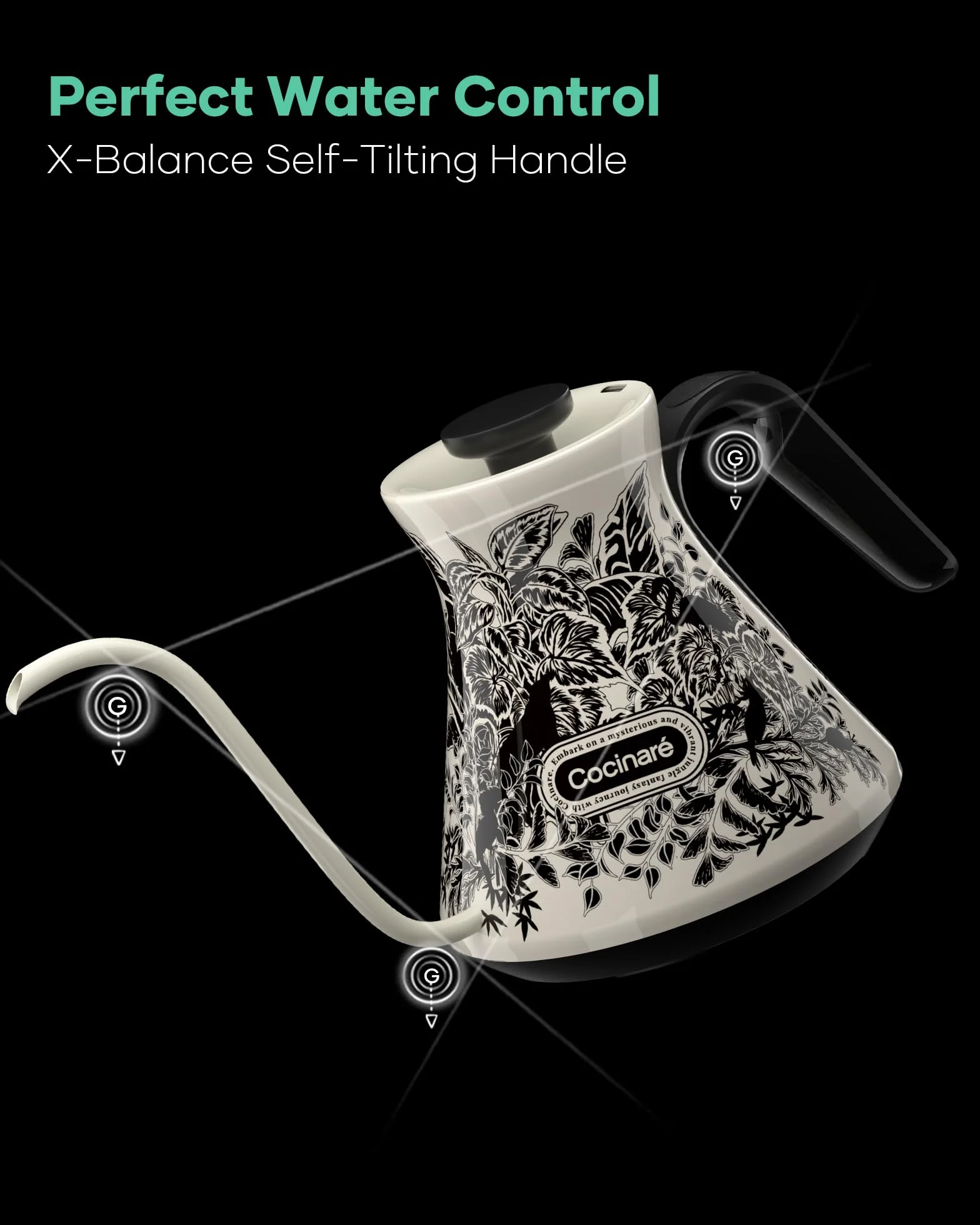 Gooseneck Electric Kettle, ±0.5°F Precise Temperature Control, 1500W Fast Heating, Pour-Over Coffee & Tea, Stainless Steel, 0.6L (Color-changing Jungle Design)