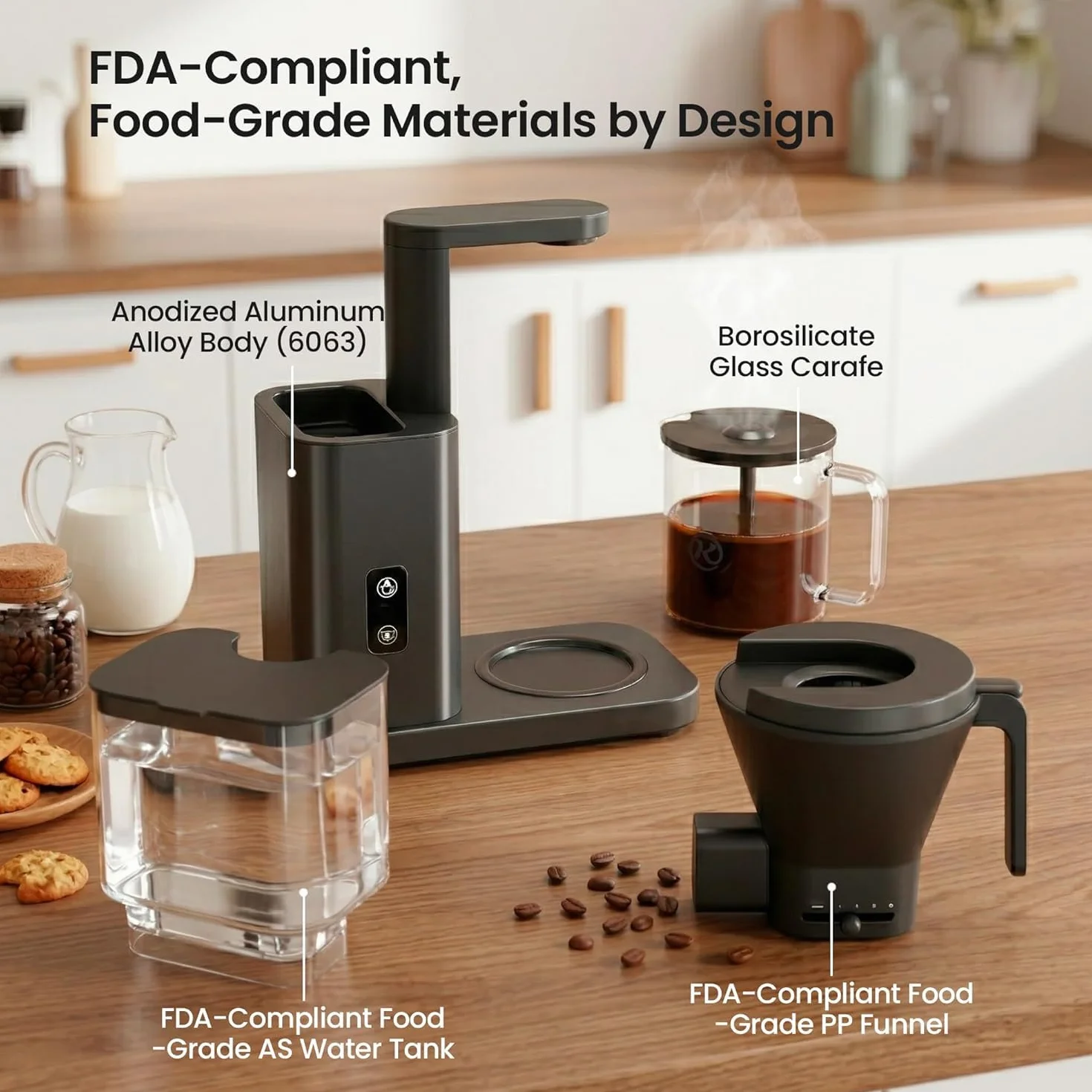 SCA-Certified 8-Cup Drip Coffee Maker with Pour-Over Control | 3-Second Heating at 197–205°F, Adjustable Flow, Removable 1.25L Water Tank, 20-Min Cold Brew and 40-Min Keep Warm