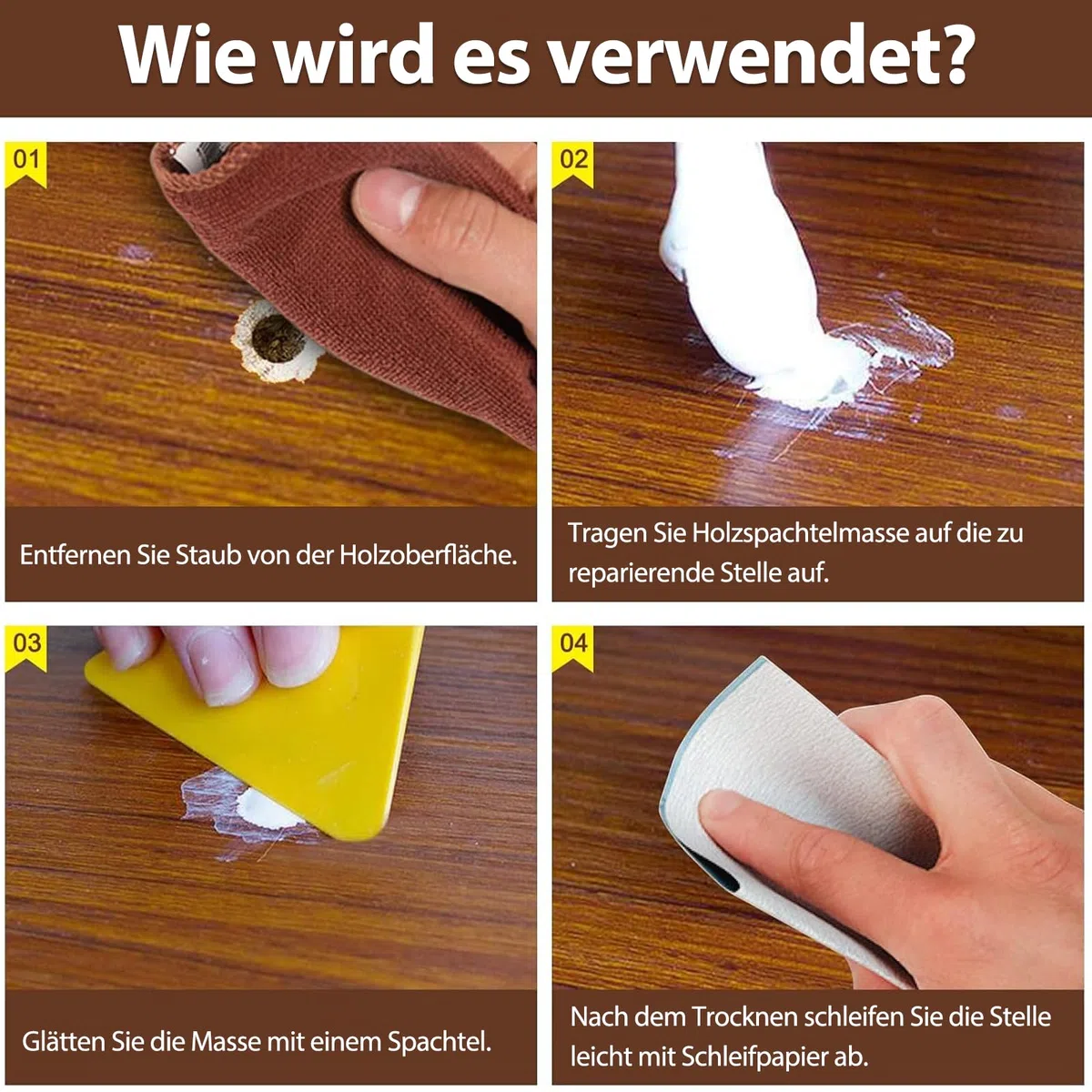 SEISSO Holzkitt Reparaturset, weiß 200g, zum Verschließen von Löchern, Rissen, Parkett Reparaturset