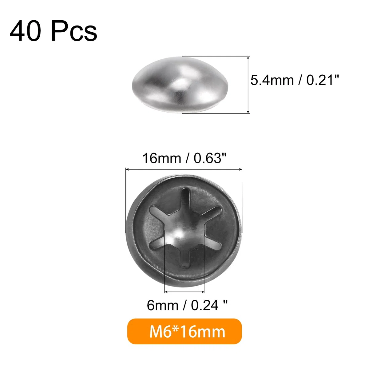 QUARKZMAN 40 Stück 65Mn Stahl Druckmutterkappen 0,24 Zoll Achsdruckmutterbefestigung für Handwagen, Rasenkarren und Rollbehälter, M6 x 16mm