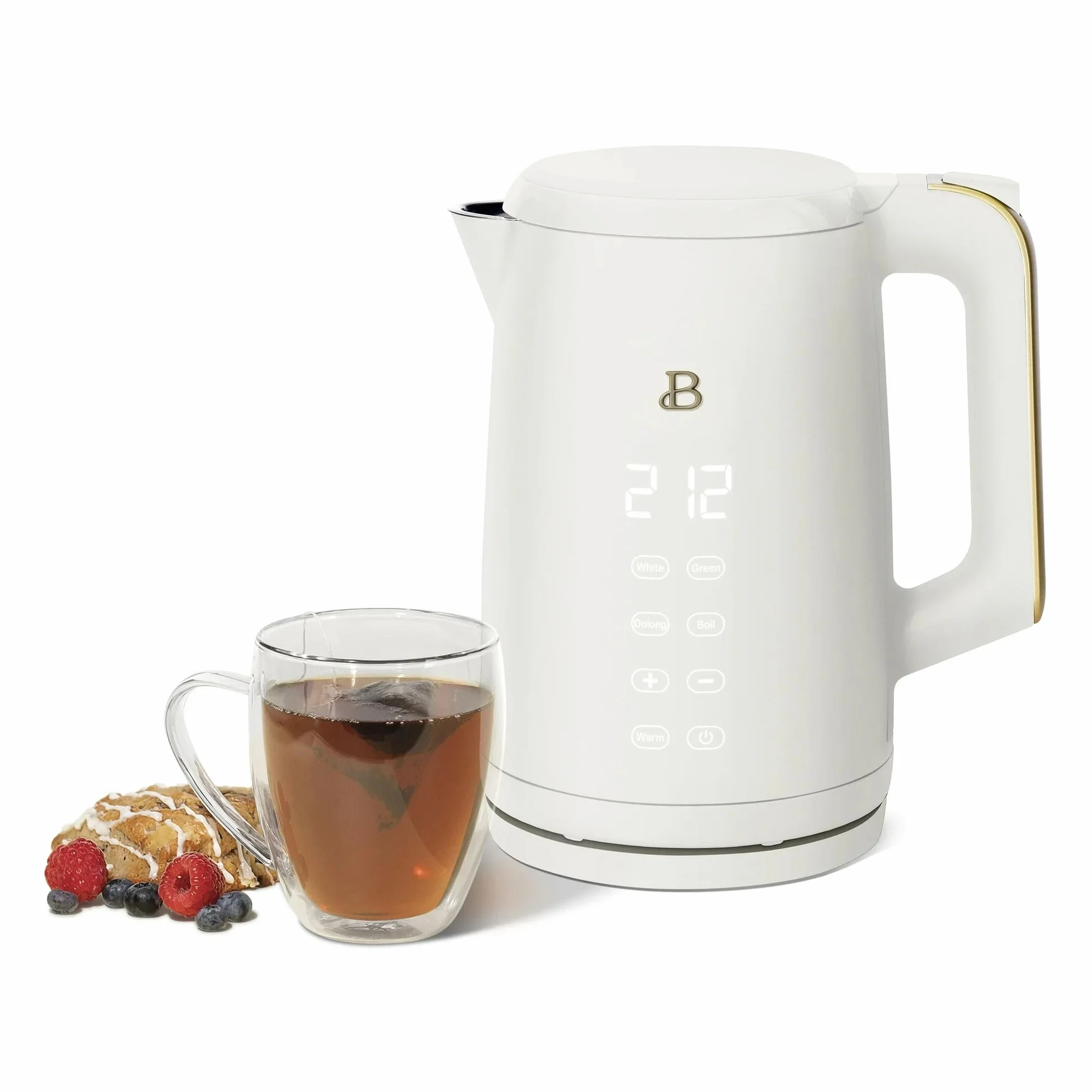 Electric Kettle 1.7L 1500W with Touch-Activated Display, Programmable Temperature Control, 4 Preset Tea Settings, Auto Shut-Off, 360° Base (White Icing)