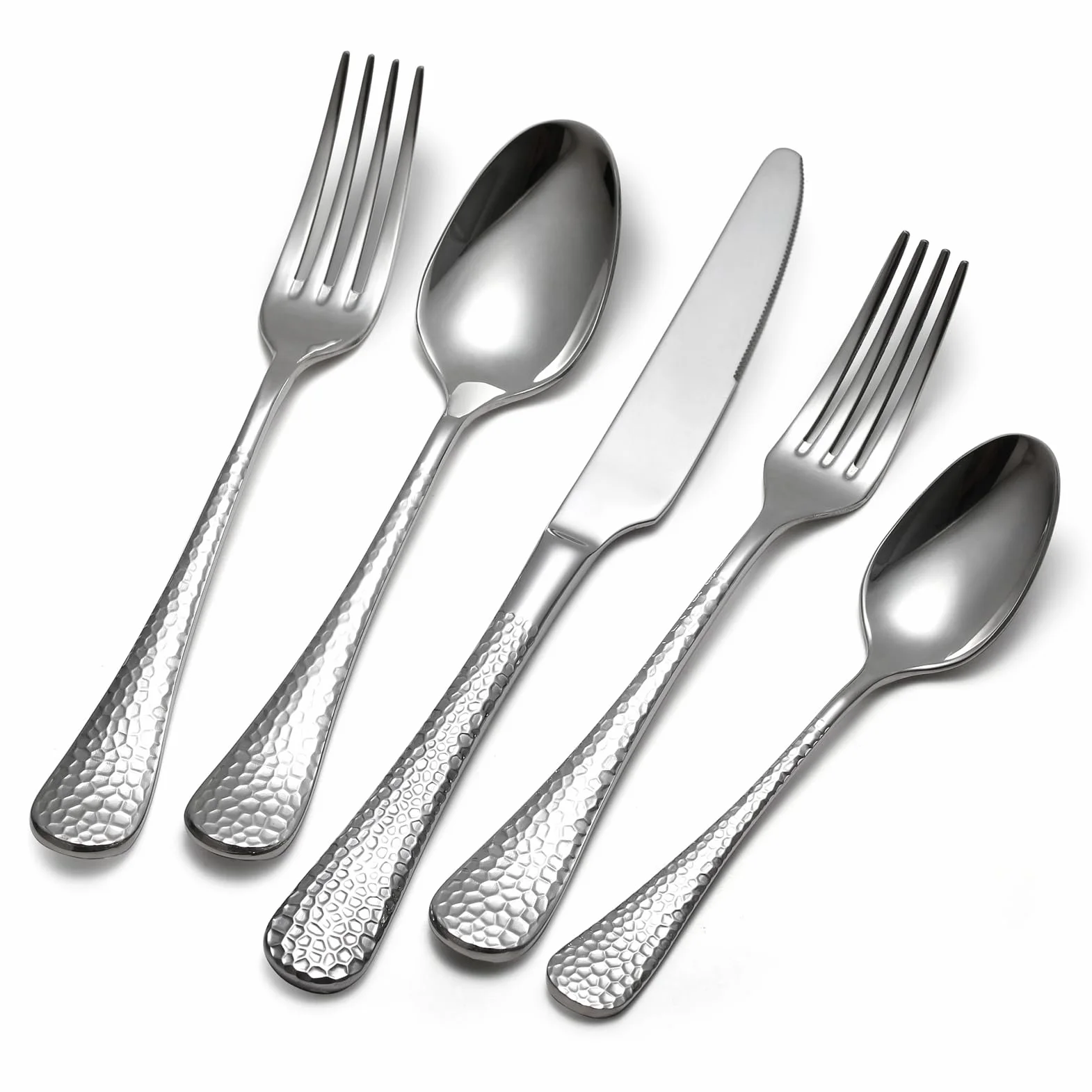 Premium 45 Piece Hammered Silverware Set with Smooth Edge, 18/10 Stainless Steel, Service for 8, Fine Flatware Set, Dishwaser Safe(45)