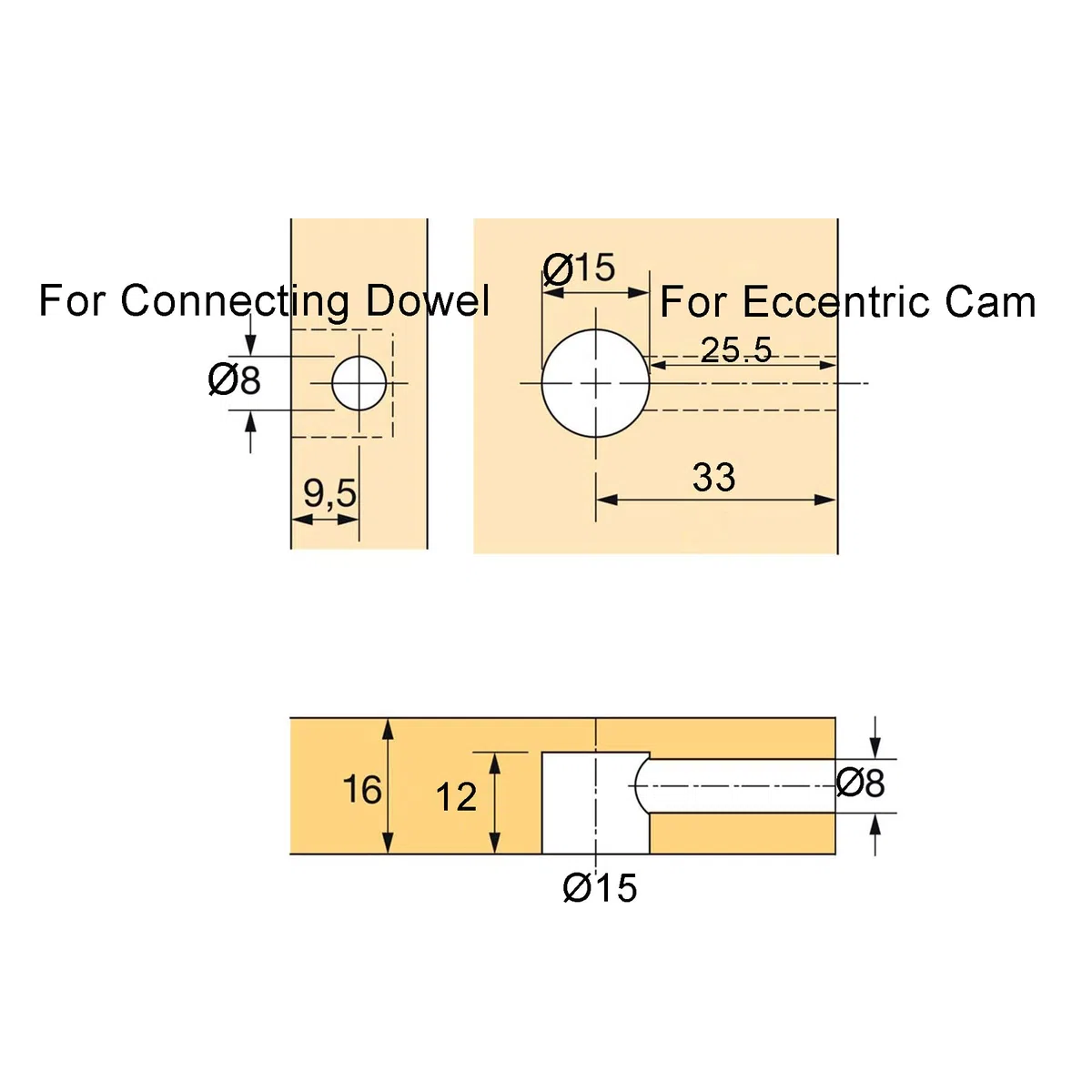 Exzenter Möbelverbinder-Set Exzenterbeschlag Ø15mm Einschraubdübel mit Abdeckrand M6x40mm und Eindrehmuttern M6 für Möbel Kabinett Schrank-Verbinder Komplett 34 Set