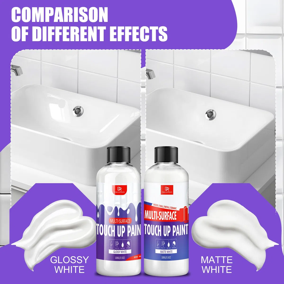 Emaille Reparatur Lack, 200ml Weiß Matt und Glänzend Badewannenlack- Schnell trocknend und Wasserfest, für Dellen abdecken, Fliesenreparatur, Waschbecken, Keramik im Badezimmer, Wände, Böden, Möbel
