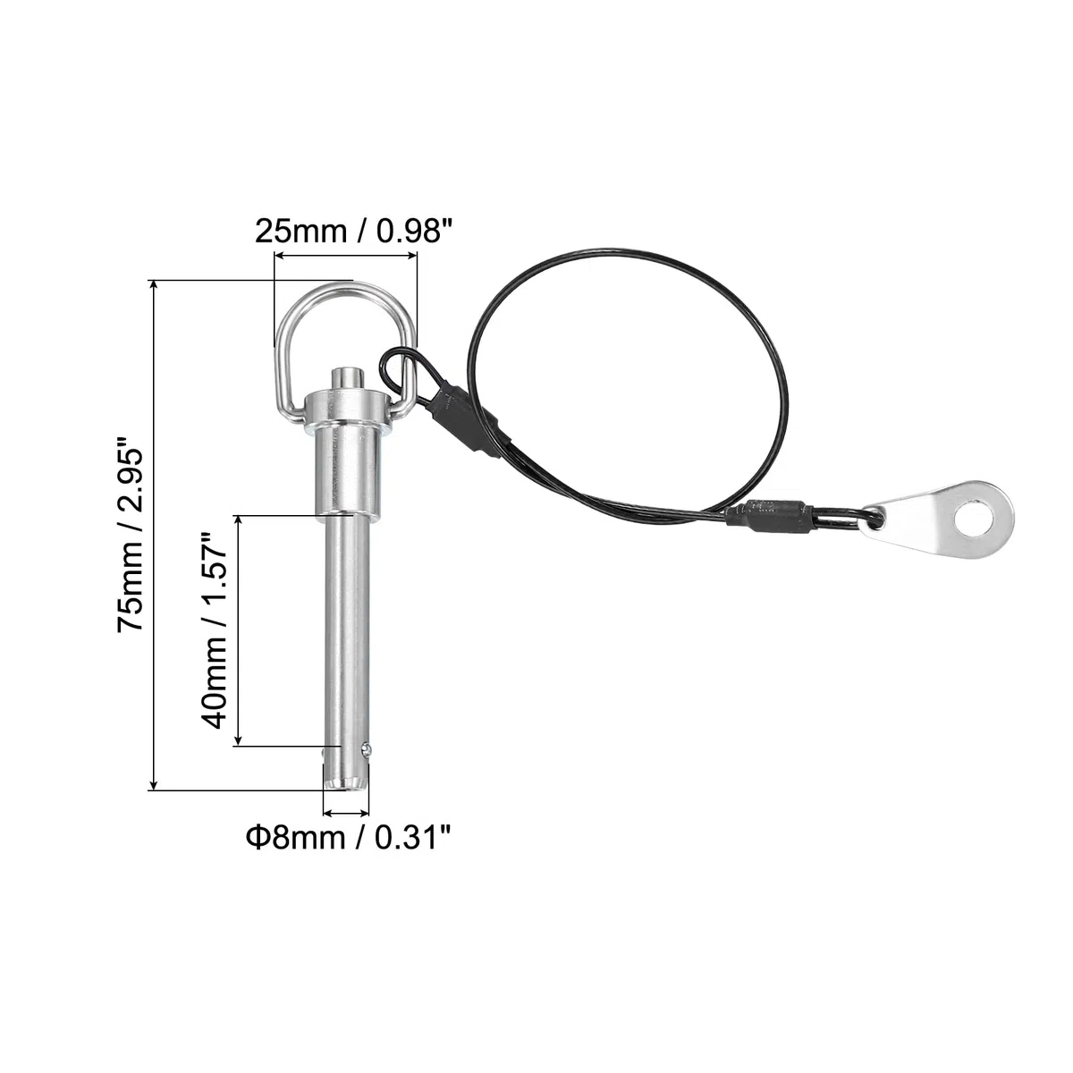 PATIKIL Edelstahl-Ringgriff-Verriegelungsstift 5/16" x 1,57", 304 Edelstahl-Kugelverriegelungsstifte Schnellverschluss-Sicherungsstifte mit Knopf 25 cm Draht (8 x 40mm)