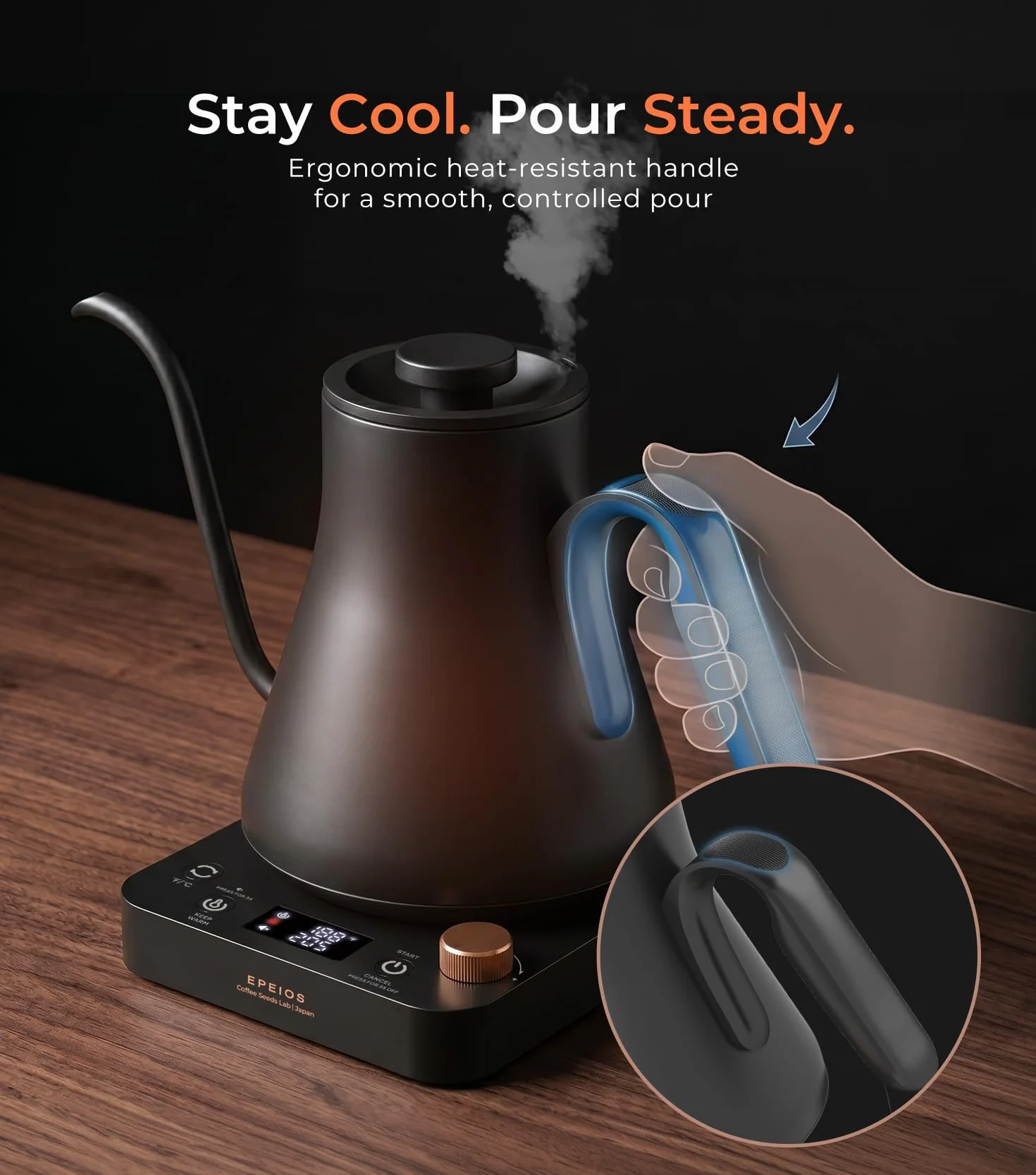 Gooseneck Electric Kettle ±1°F Temp Control,1200W,0.9L,White Walnut | Rapid Heating, Precision Pour-Over for Coffee & Tea,Smart Hot water Boiler, 304 Stainless Steel Interior, Auto Shut-Off