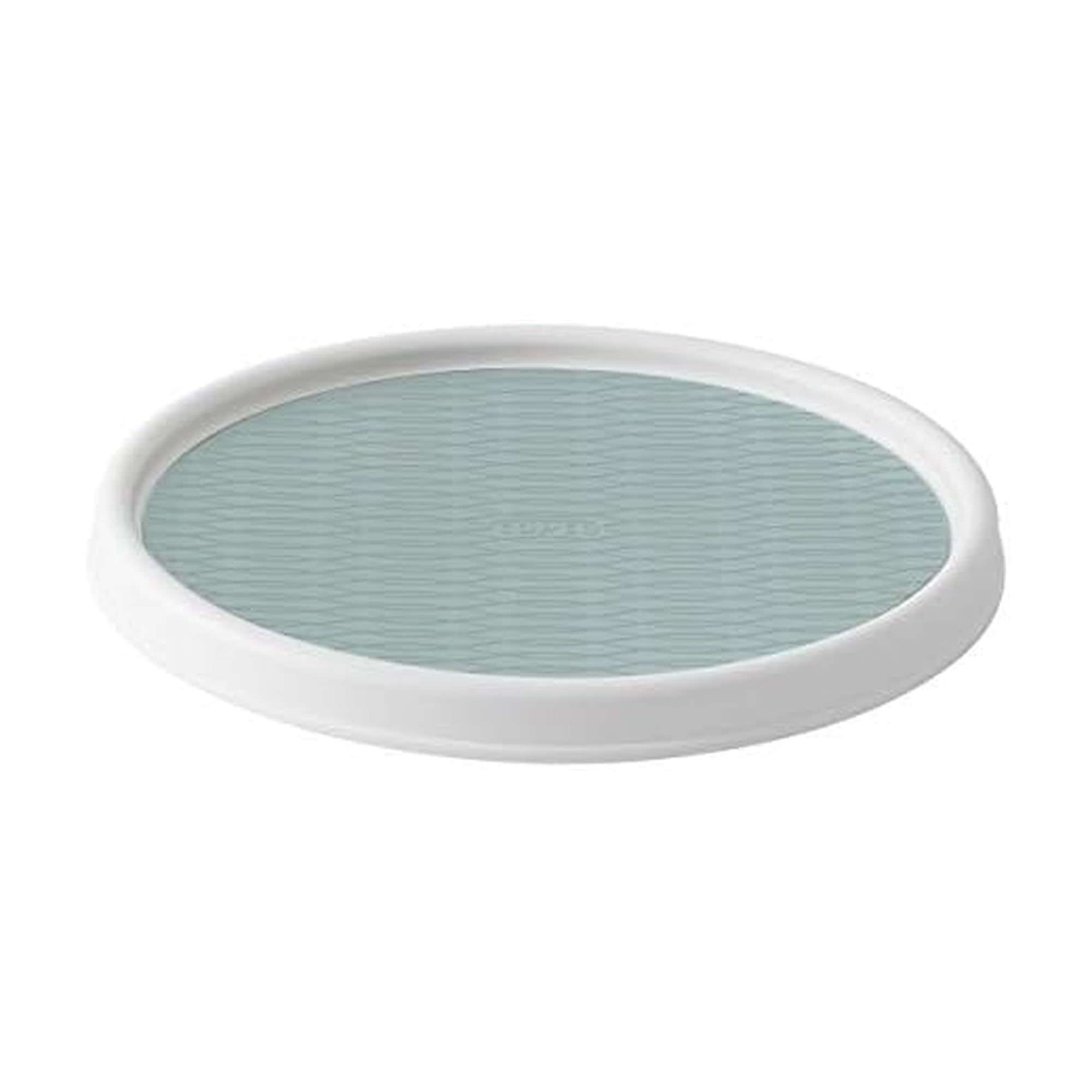 Elevated 12-Inch Rotating Storage Turntable, White & Aqua