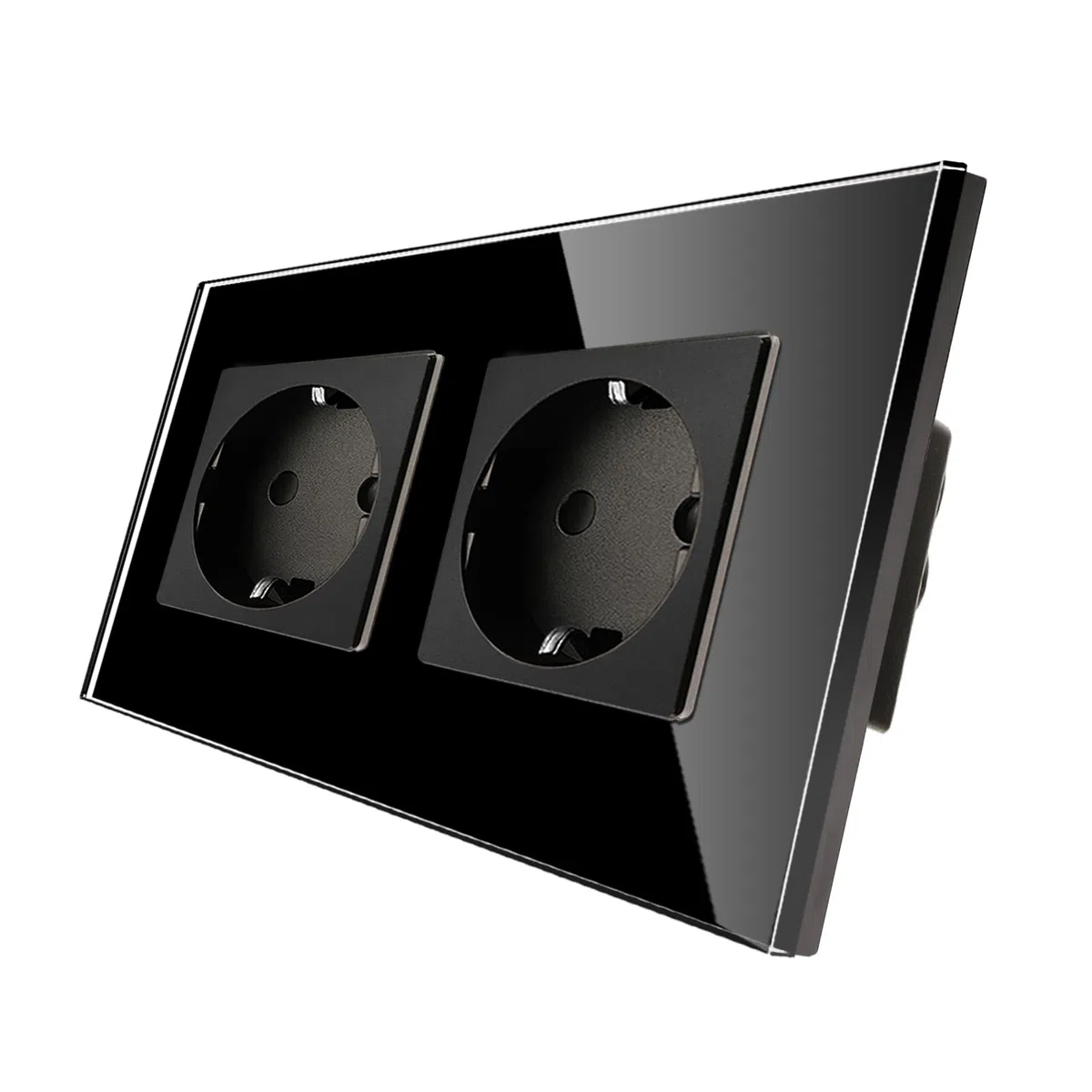 CNBINGO Glas Schuko Steckdose unterputz, Doppelsteckdose Schwarz, Wandsteckdose zweifach mit Glasrahmen