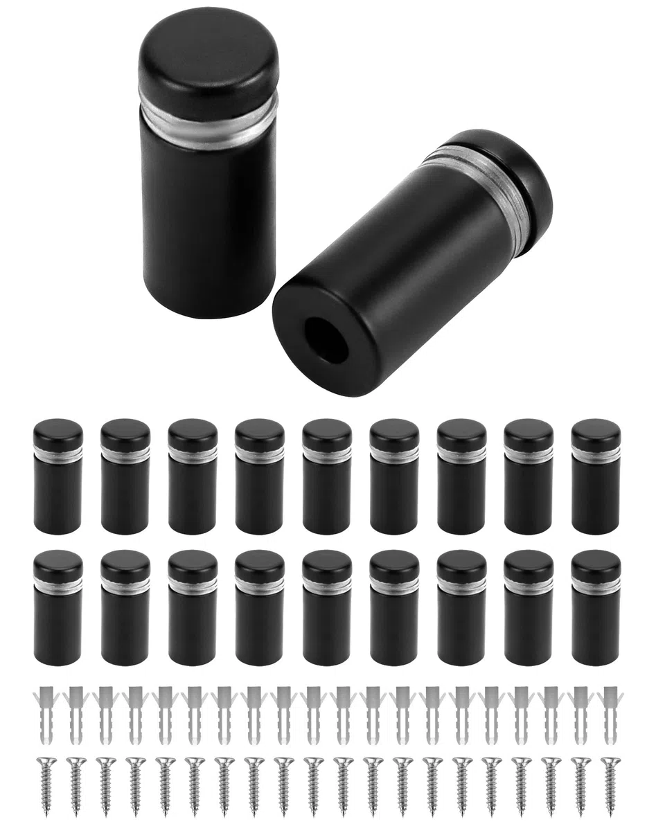 QWORK® 20 Stück 12 x 25 mm Glashalter Edelstahl, Glasabstandsbolzen für Schilder und Glas, mit Schrauben, schwarz