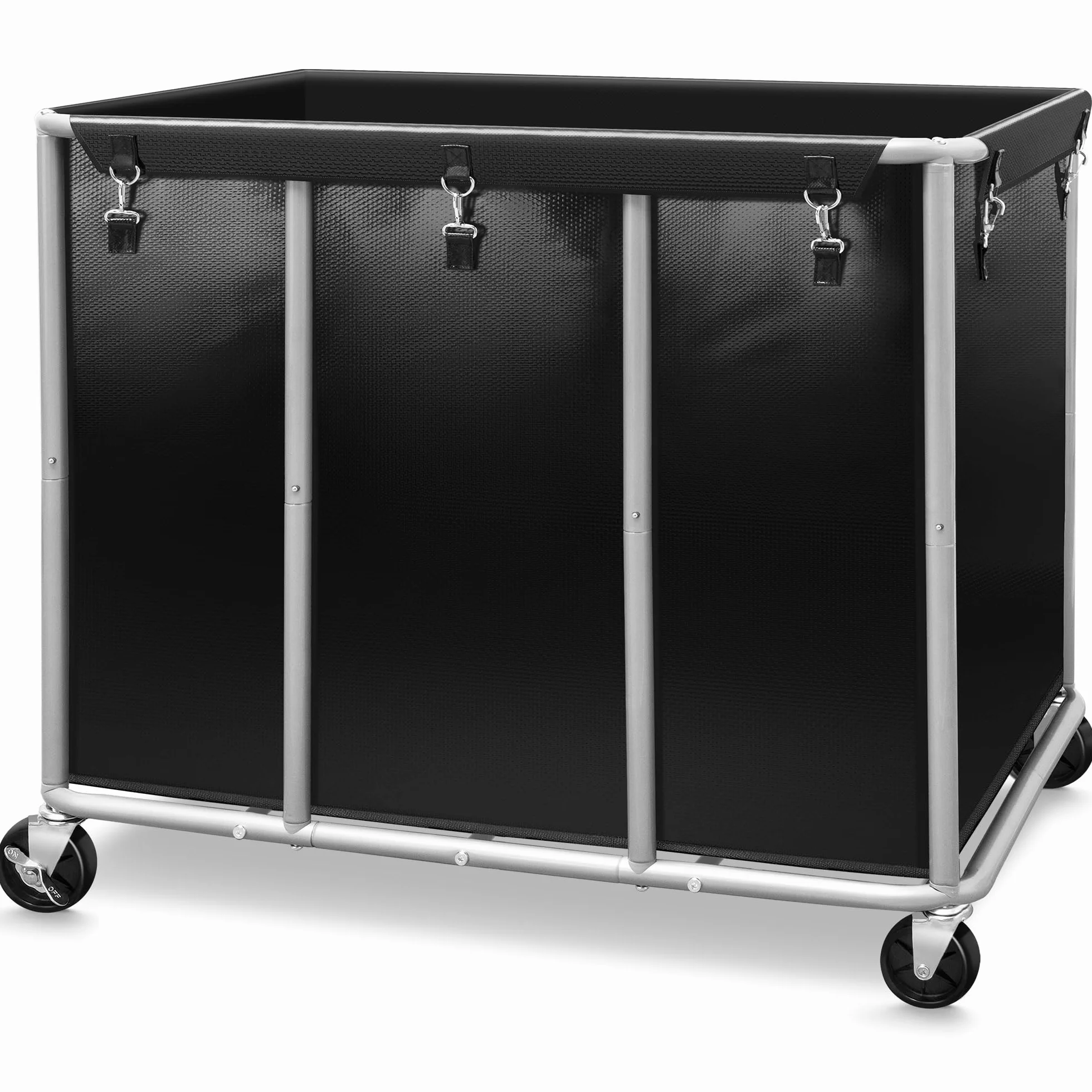 STORAGE MANIAC Commercial Laundry Cart with Wheels, 420L Black | Heavy Duty 400 lbs Load, Rust-Resistant Steel Frame, Waterproof Removable PVC Tarpaulin Liner, Hotel, Hospital Industrial Use