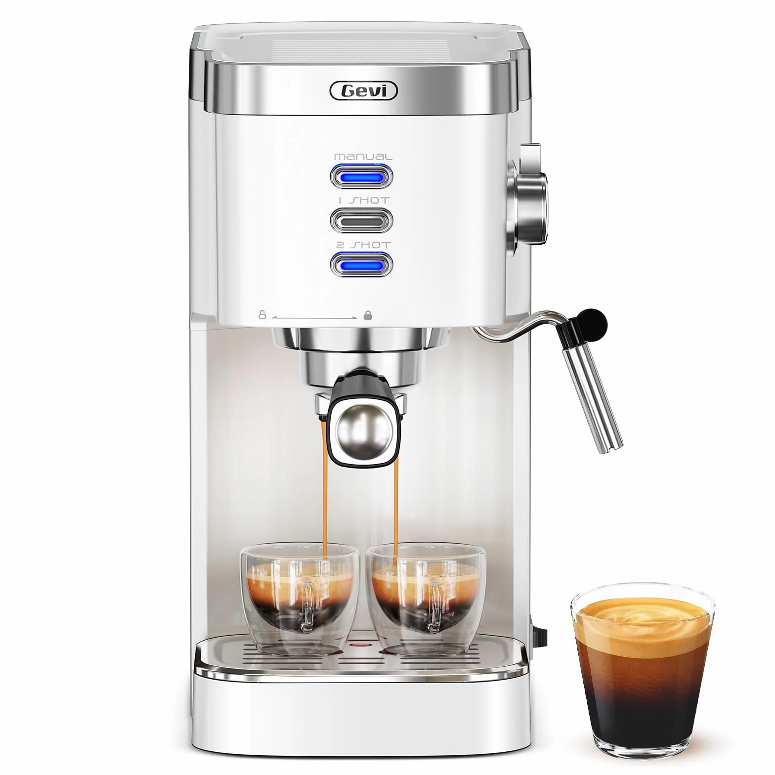 Gevi 20 Bar Compact Espresso Machine with Milk Frother for Latte&Cappuccino | Budget under$150; Removable Water Tank; Produce Good Crema; Include Necessary Accessories; Can Make Americanos; Easy to Clean