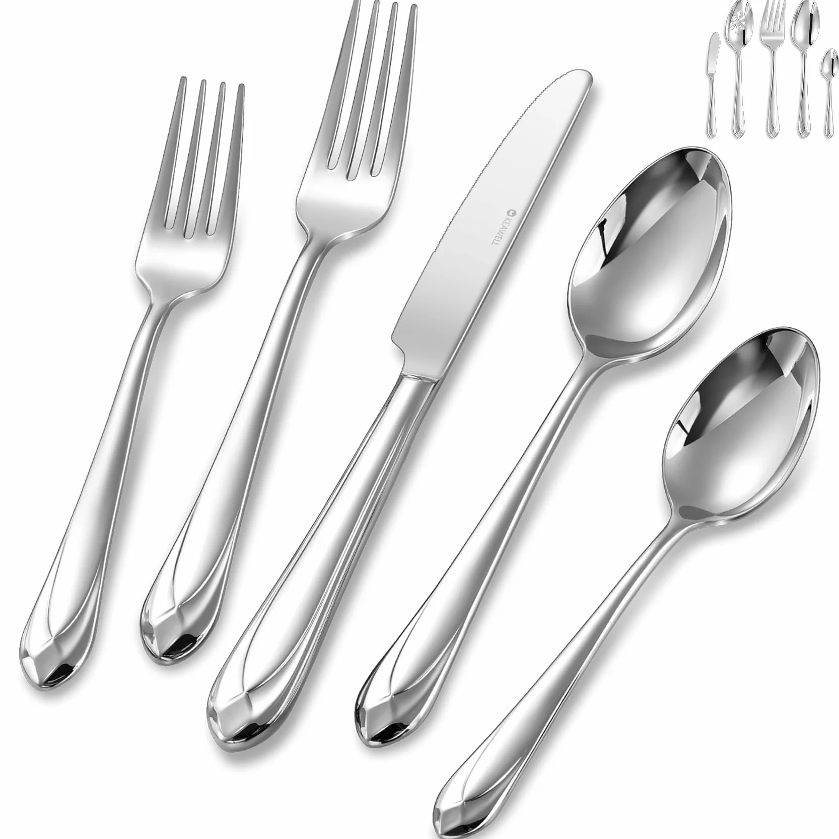 Premium Astra 20/45/65-Piece Silverware Set (65, Silver) | 18/10 Stainless Steel Flatware; Service for 4/8/12; Modern Design; Brilliant Mirror Finish; Serving Utensils in 45/65 Sets