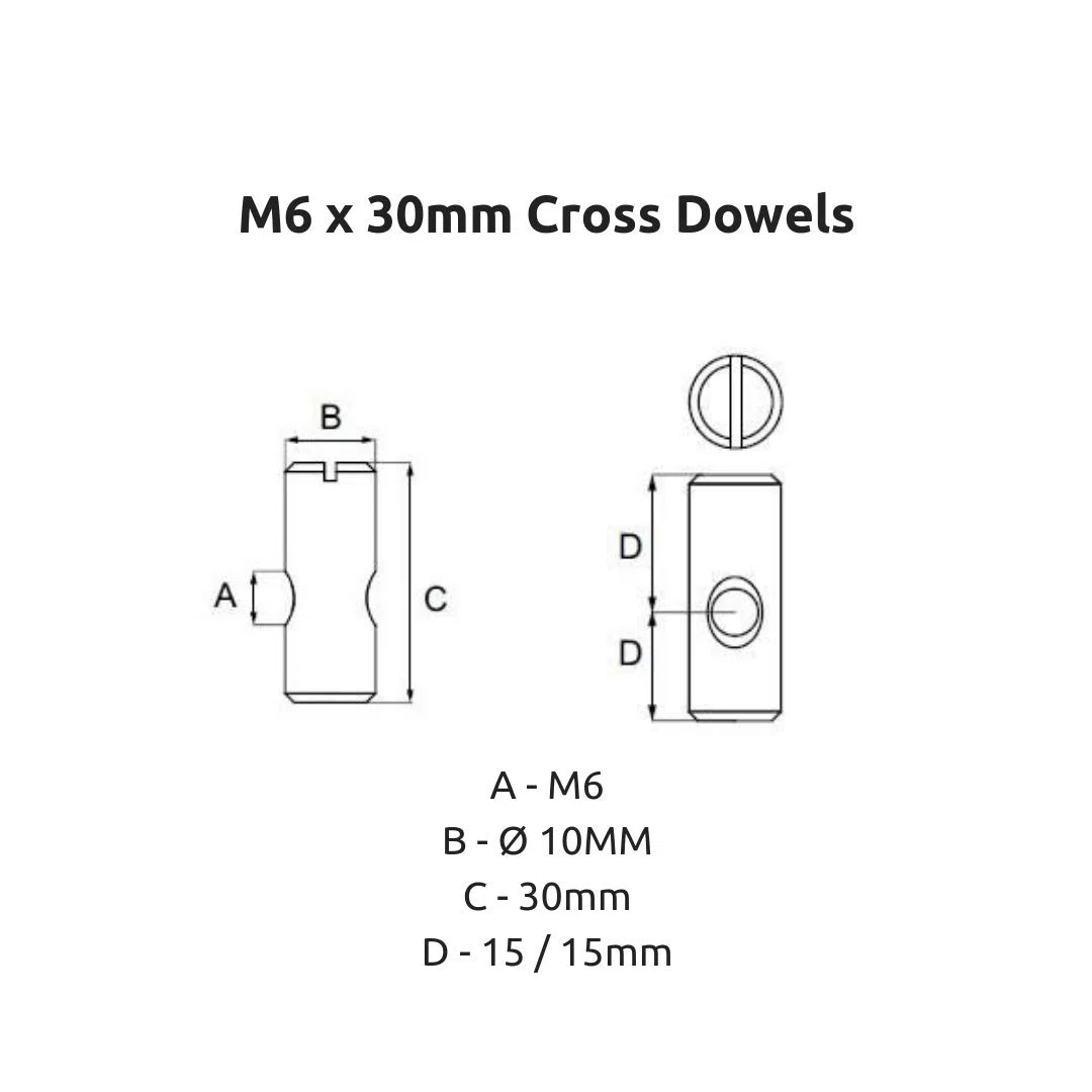 M6 x 30 mm Kreuzdübel Zylindermuttern für Gitterbetten oder Möbelmontage