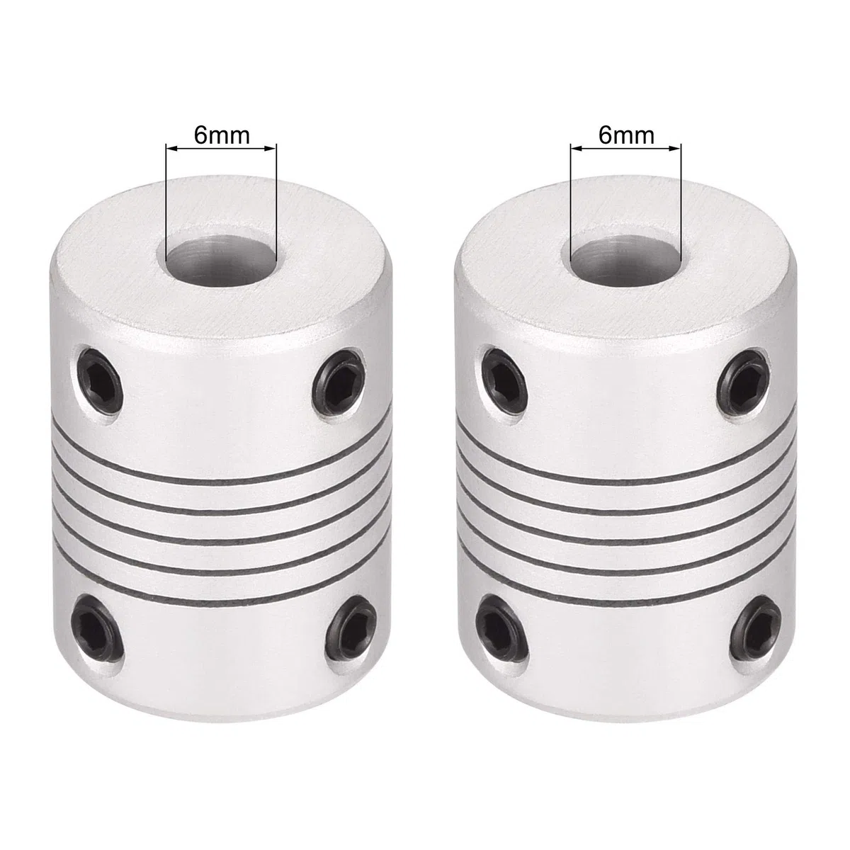 sourcing map 2Stk. 6mm zu 6mm Aluminiumlegierung Stab Flexibel Kupplung Motorsteckerverbindung L25xD19 Silber