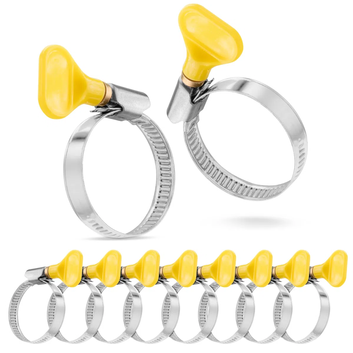 Poppstar 10x Schlauchschellen mit Flügelmutter Edelstahl, Spannbereich 25-40 mm, W2-Qualität, gelb