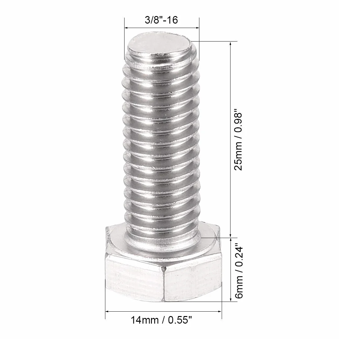 sourcing map 5 Stück 3/8-16x1" UNC Sechskantschraubenschrauben Edelstahl Sechskantschrauben DE de