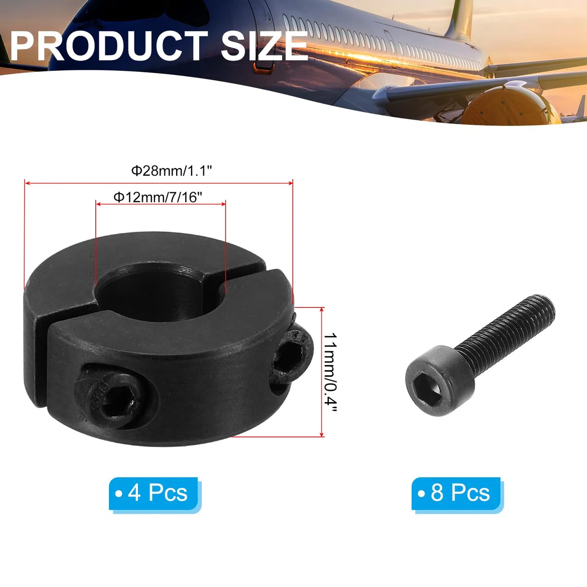 PATIKIL Geteilte Stellringe 12mm Langweilige 28mm OD 11mm Dicke, 4er Pack 45#Aluminiumlegierung Tiefenanschlagringe Klemm mit Gewindestift für die Maschinenbauindustrie, Schwarz