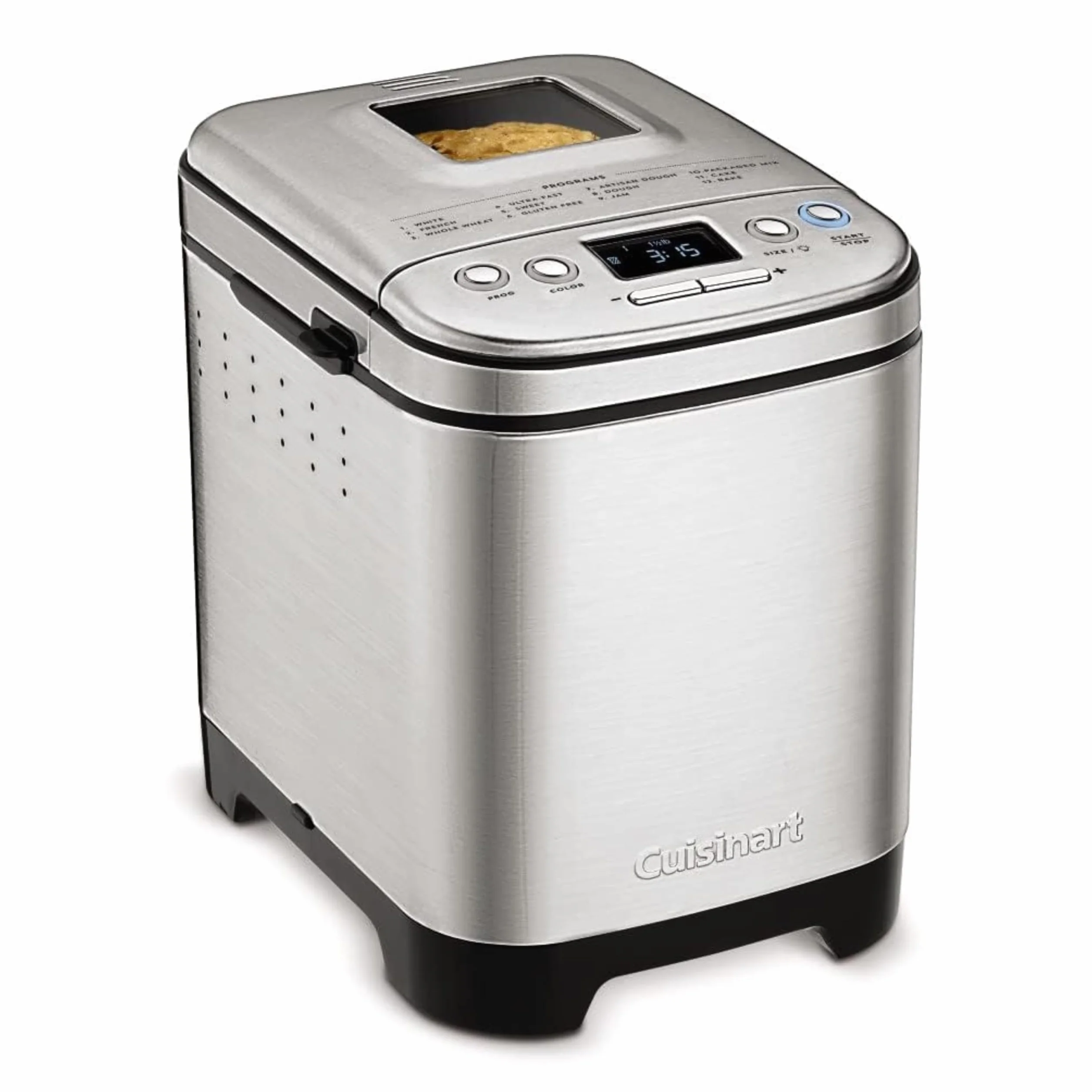 Cuisinart Bread Maker Machine, Stainless Steel, 12 Programs, Up to 2 lbs | Compact automatic bread maker with 12 menu options, 3 crust colors & sizes, LCD display, 13-hr delay-start timer, CBK-110P1ES