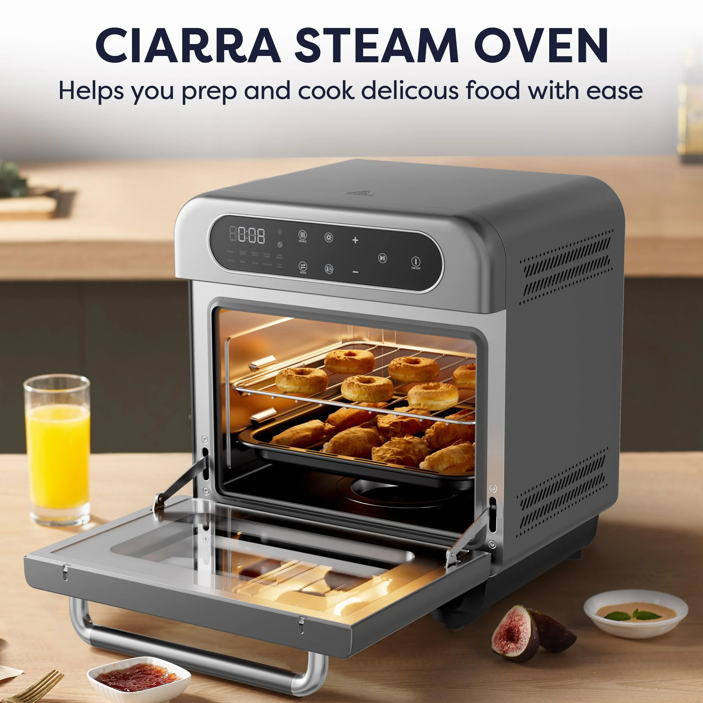 8-in-1 Countertop Steam Oven with Air Fryer, 13QT Mini Toaster Oven | Convection Toaster Oven | Rapid Steam, Steam Bake, Air Fry, Dehydrate & Ferment, 85–430°F, 12-Hour Timer, Steam Clean