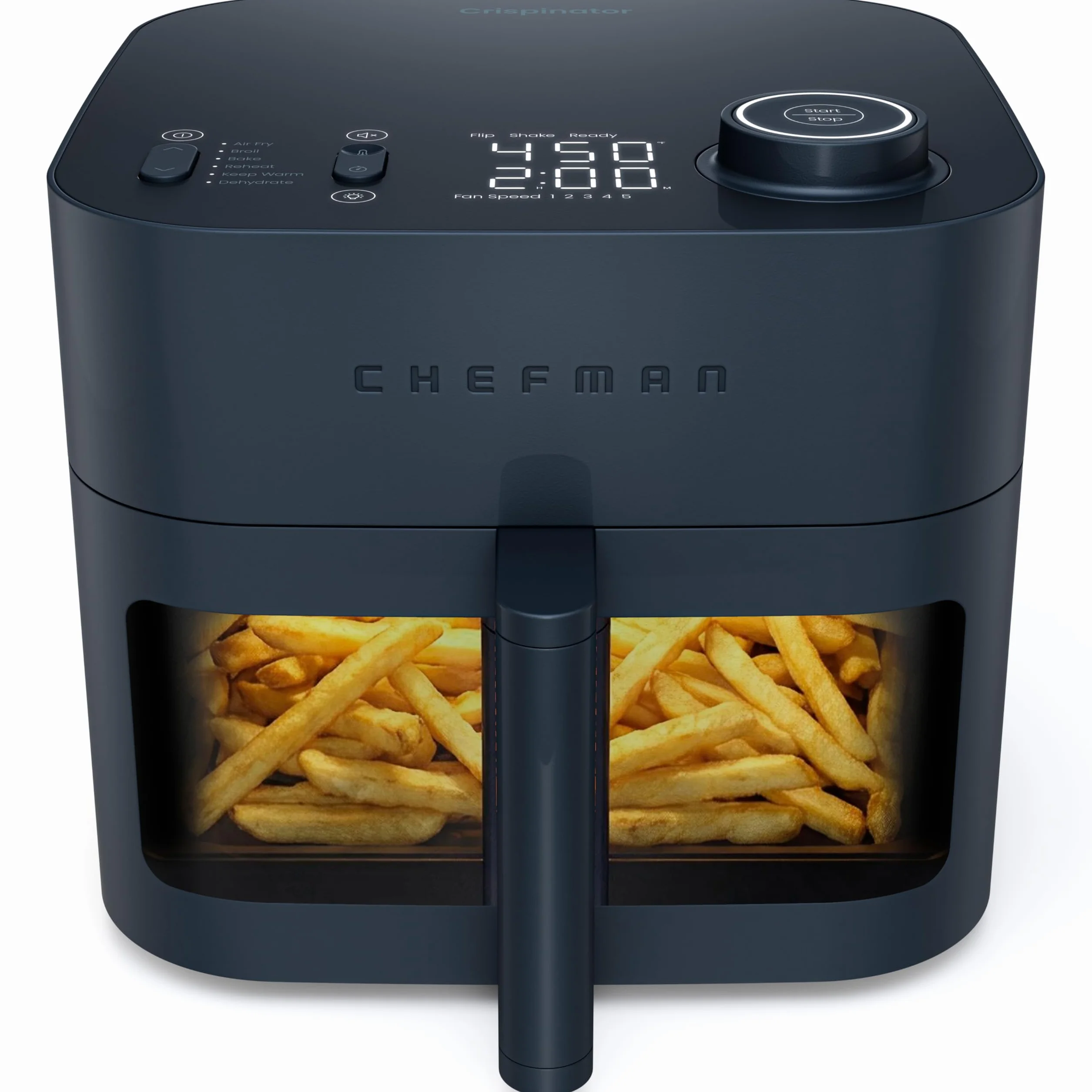 Crispinator Air Fryer 6-in-1 with 8 Qt capacity, 450°F Max Temp with TurboFry Pro Technology for Fast and Even Results, Viewing Window, Nonstick Ceramic Basket