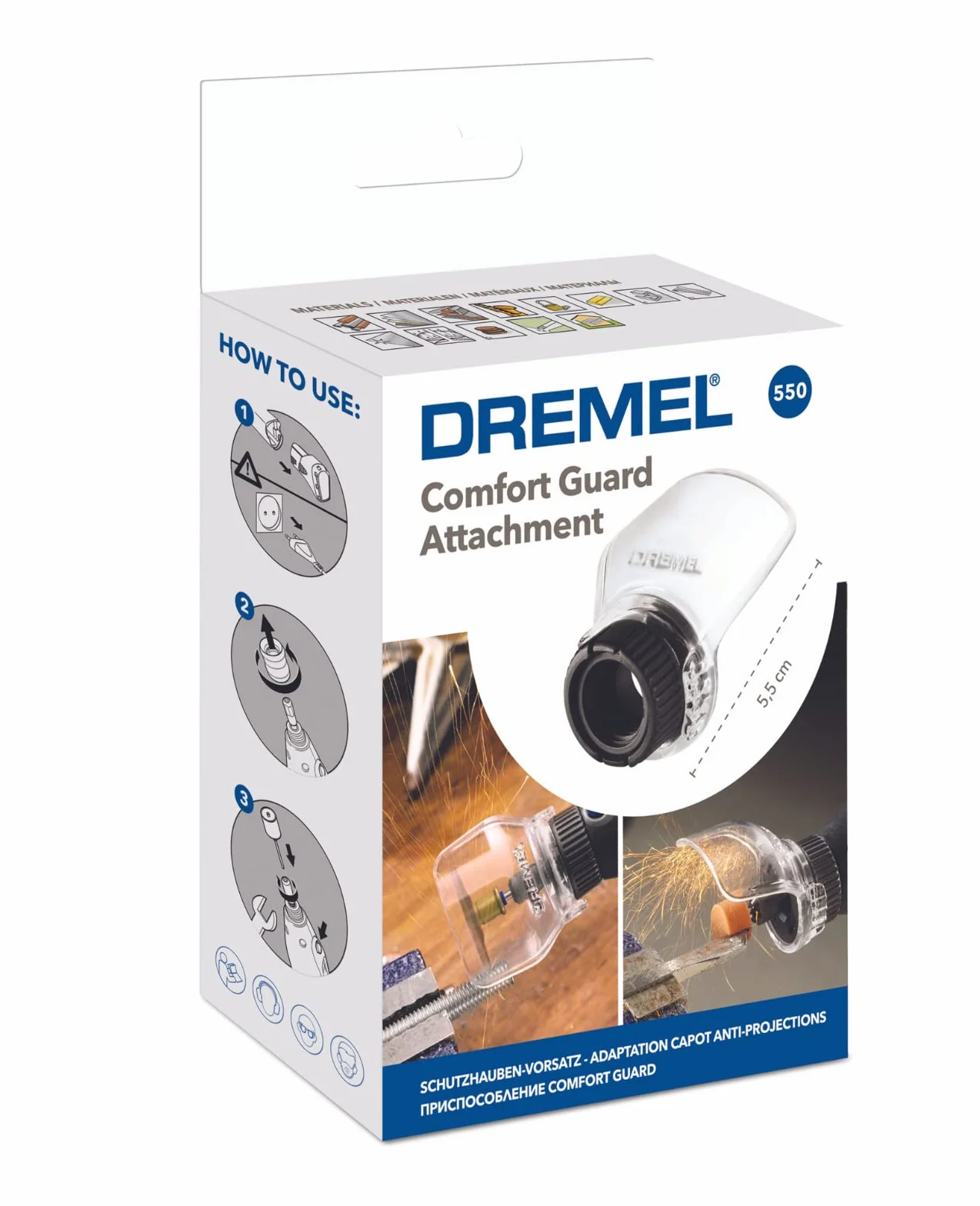 Dremel 550 Comfort Guard-Aufsatz. Aufsatz für rotierende Werkzeuge für mehr Komfort beim Schneiden, Schleifen und Reinigen.