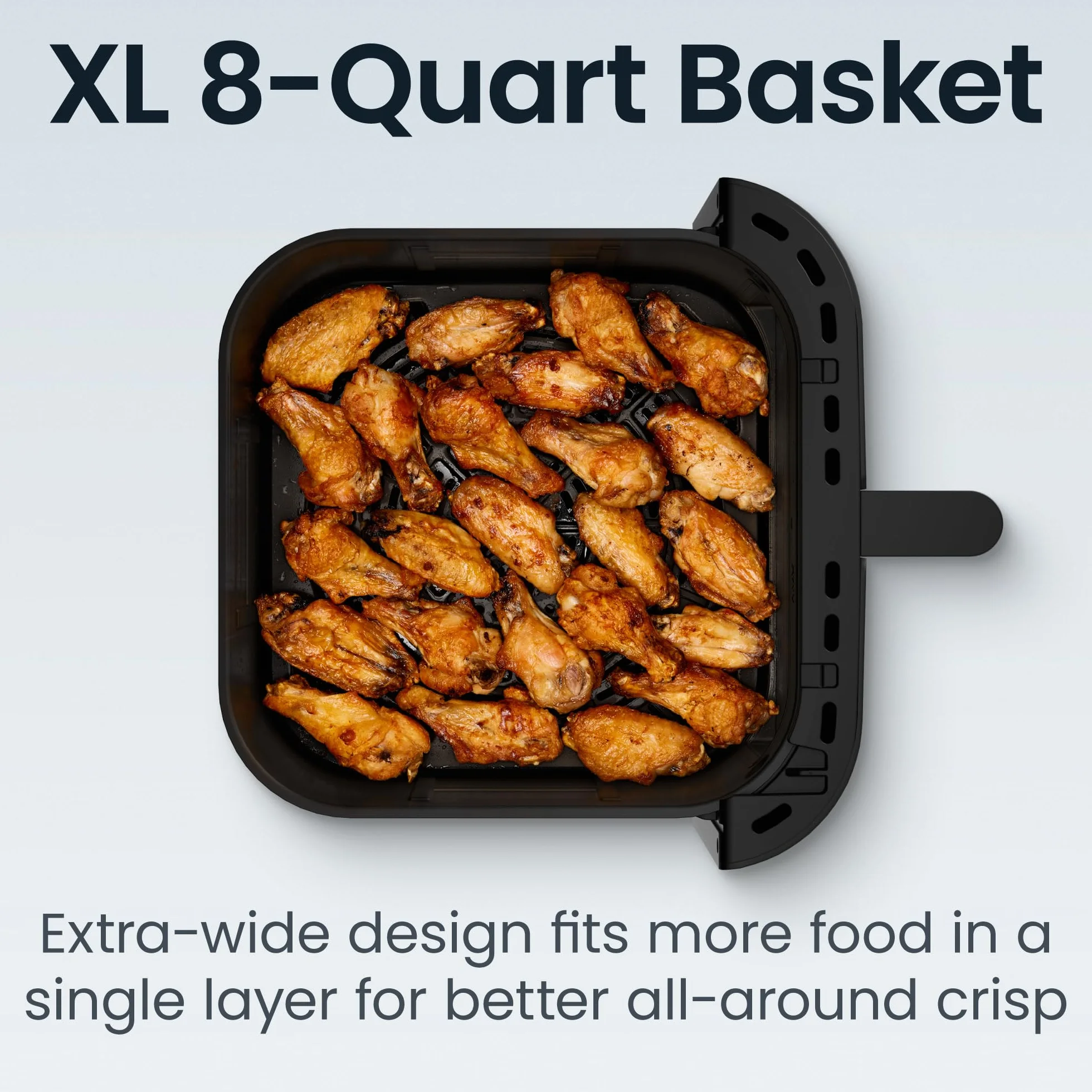 Crispinator Air Fryer 6-in-1 with 8 Qt capacity, 450°F Max Temp with TurboFry Pro Technology for Fast and Even Results, Viewing Window, Nonstick Ceramic Basket