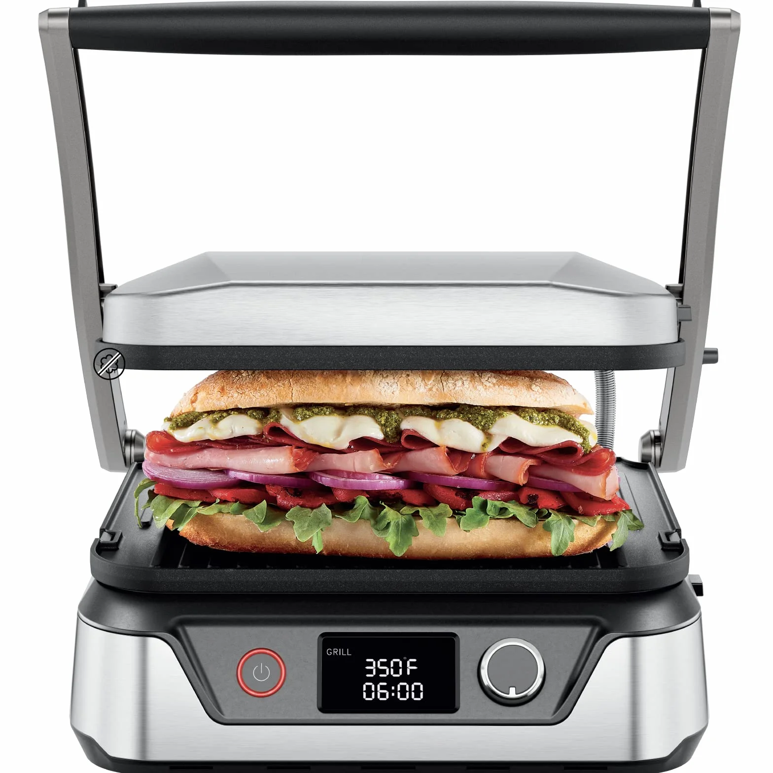 Chefman 5-in-1 Digital Panini Press Grill Sandwich Maker and Griddle Grill Combo with Removable, Reversible Dishwasher-Safe Grilling Plates, Opens 180° for Indoor BBQ /Flat Top Grill, Stainless steel