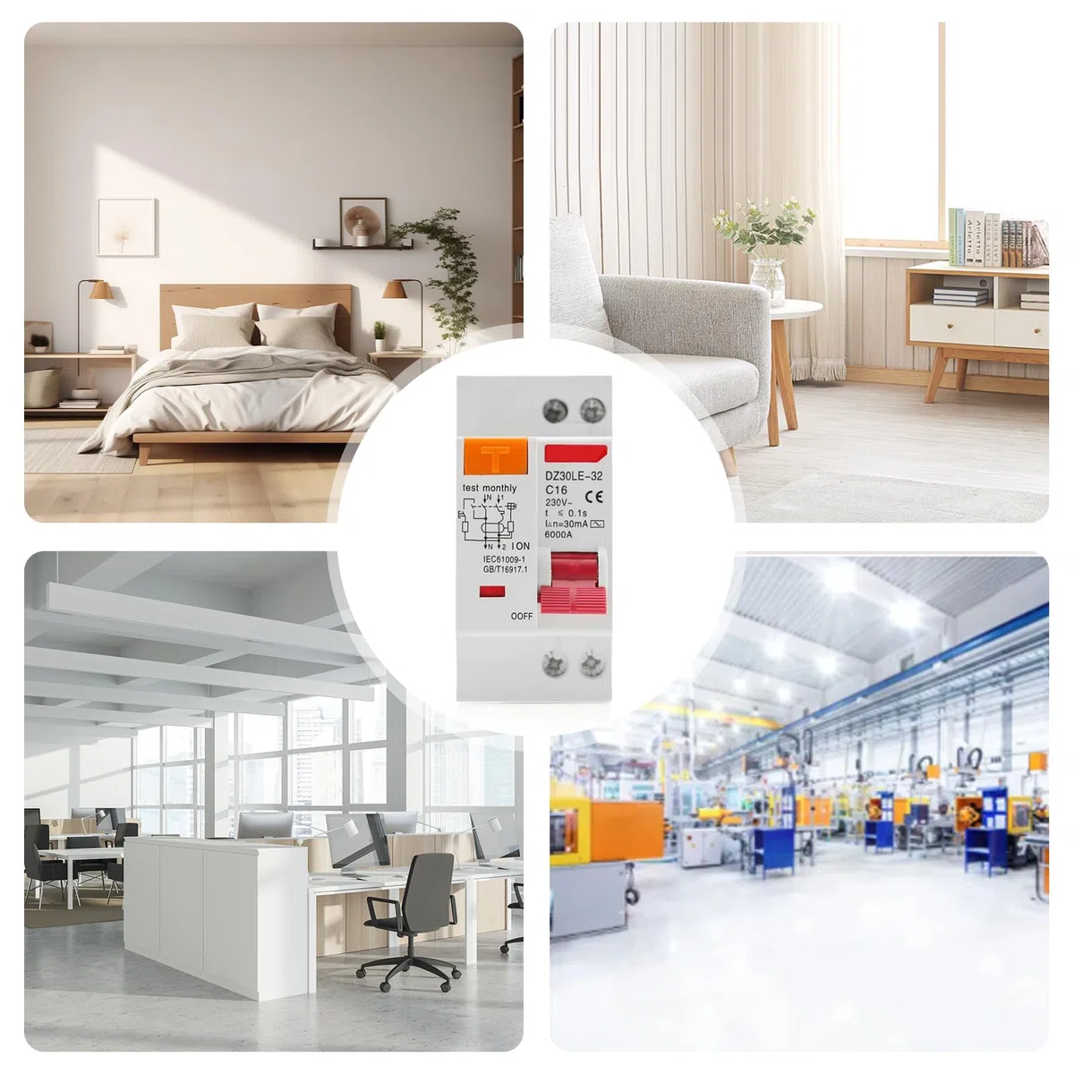 Fi Schutzschalter 16A, AC 230V 30mA C16 1P+N Leitungsschutzschalter, Hutschiene Auslaufschutz Überlastschutz Fehlerstromschutzschalter, FI/LS Schalter Sicherungsautomat, Fehlerstromschutzschalter