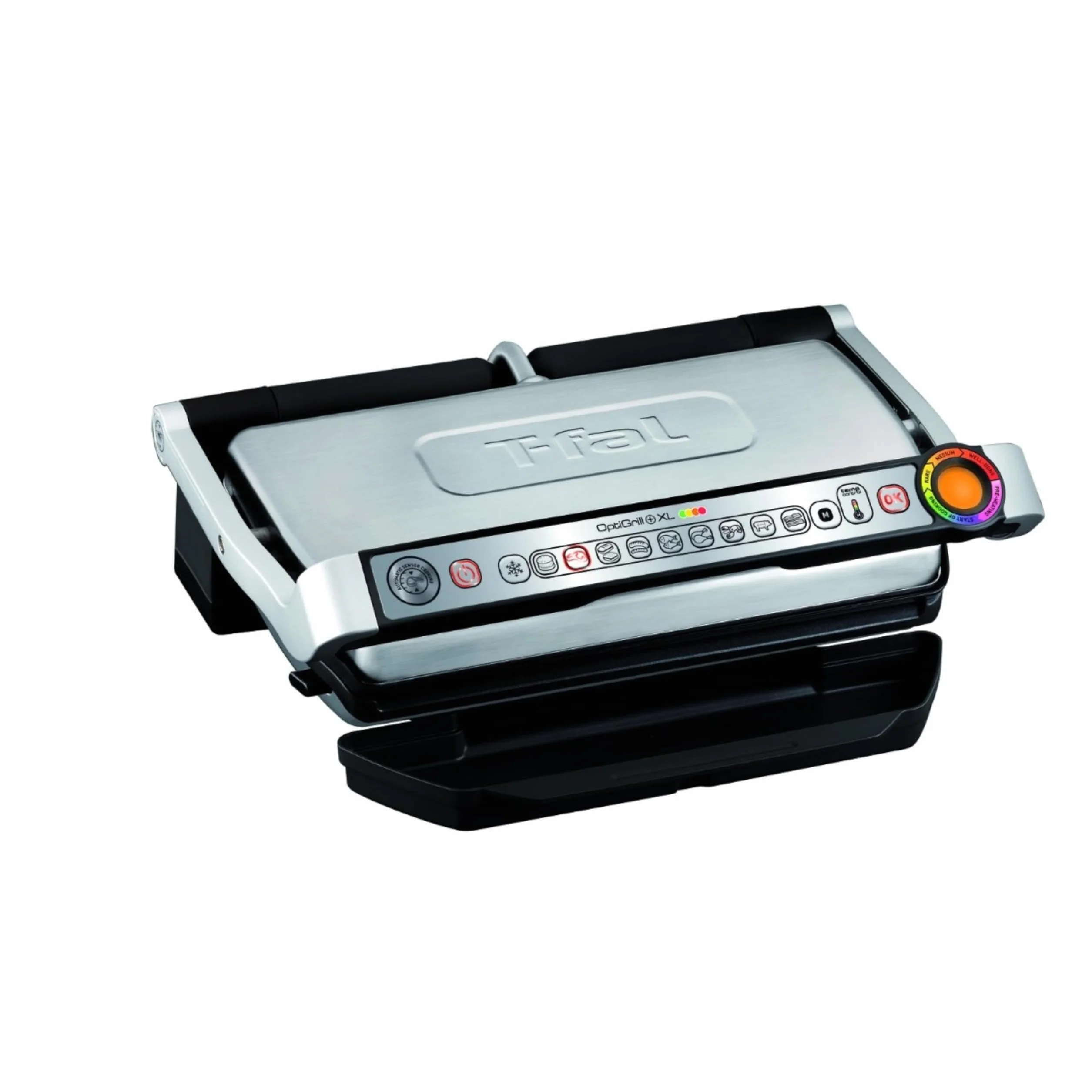 T-Fal OptiGrill Stainless Steel XL Electric Grill, 6 Servings, 9 Intelligent Automatic Cooking Modes, Panini Press, 1800 Watts, Nonstick Removable Plates, Indoor, Frozen Food, Kitchen Appliances
