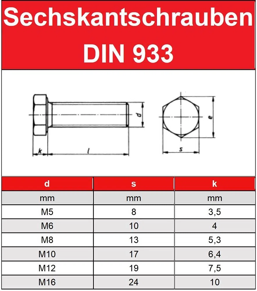 Sechskantschrauben DIN 933 M6x30 Edelstahl V2A A2-70 – 100 Stück, Vollgewinde, rostfreie Sechskantschrauben ISO 4017 | norm-genau®