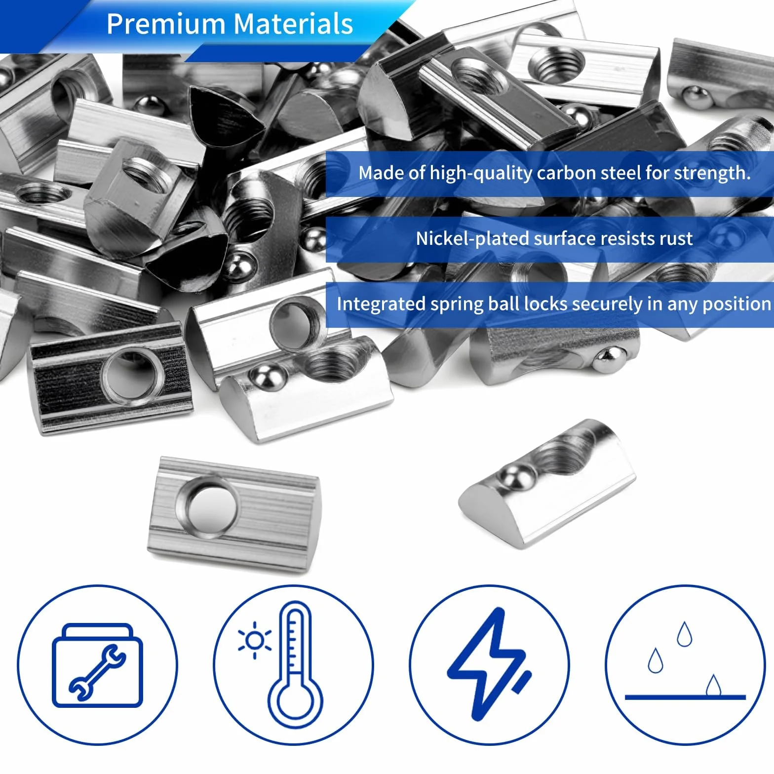 50 Stück Nutensteine M6 Nut 8 T Nutsteine Schrauben 30-Serie M6 Aluprofil 30x30 Vernickeltem Kohlenstoffstahl Gleitmutter mit Federkugel für Alu C Profil 3D Drucker CNC Europanorm (Silber)