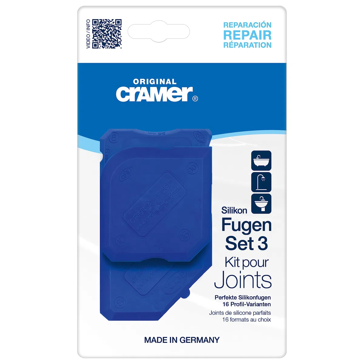 Cramer® Silikon Fugen-Set 3 I Fugenglätter für Neuverfugung in Küche & Bad I Silikon Abzieher mit 16 Profilvarianten I Für alle Dichtungsmassen